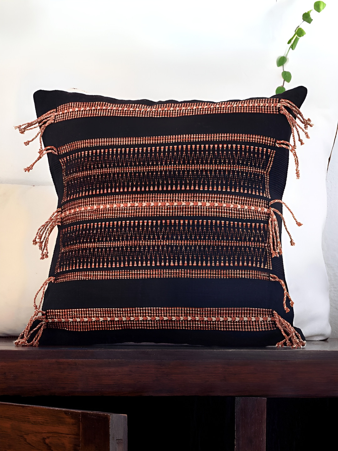 

Peepul Tree Black & Peach Geometric Square Cotton Cushion Covers