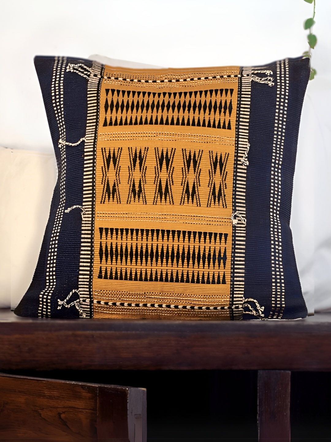 

Peepul Tree Mustard & Black Geometric Square Cotton Cushion Covers