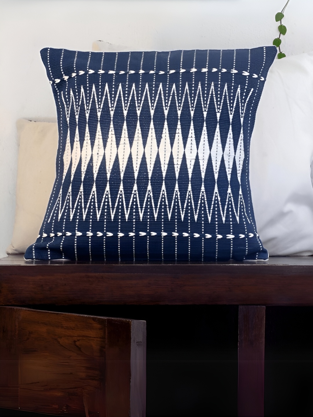 

Peepul Tree Blue & White Geometric Square Cotton Cushion Covers