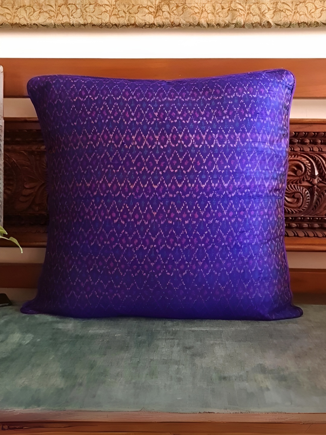

Peepul Tree Violet & Orange Geometric Square Silk Cushion Cover