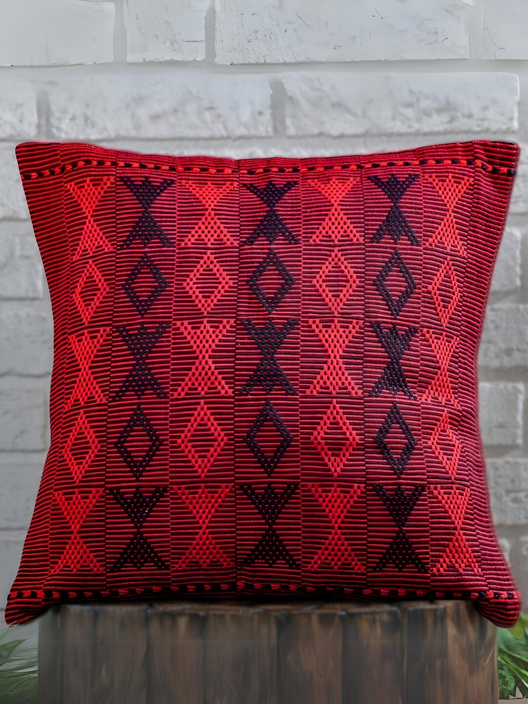 

Peepul Tree Red & Black Geometric Square Cotton Cushion Cover