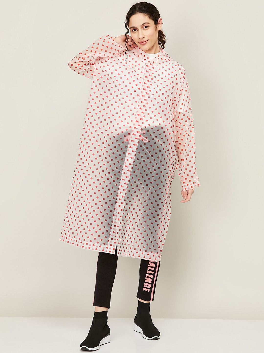 

Ginger by Lifestyle Women Printed Hooded Rain Jacket, Red