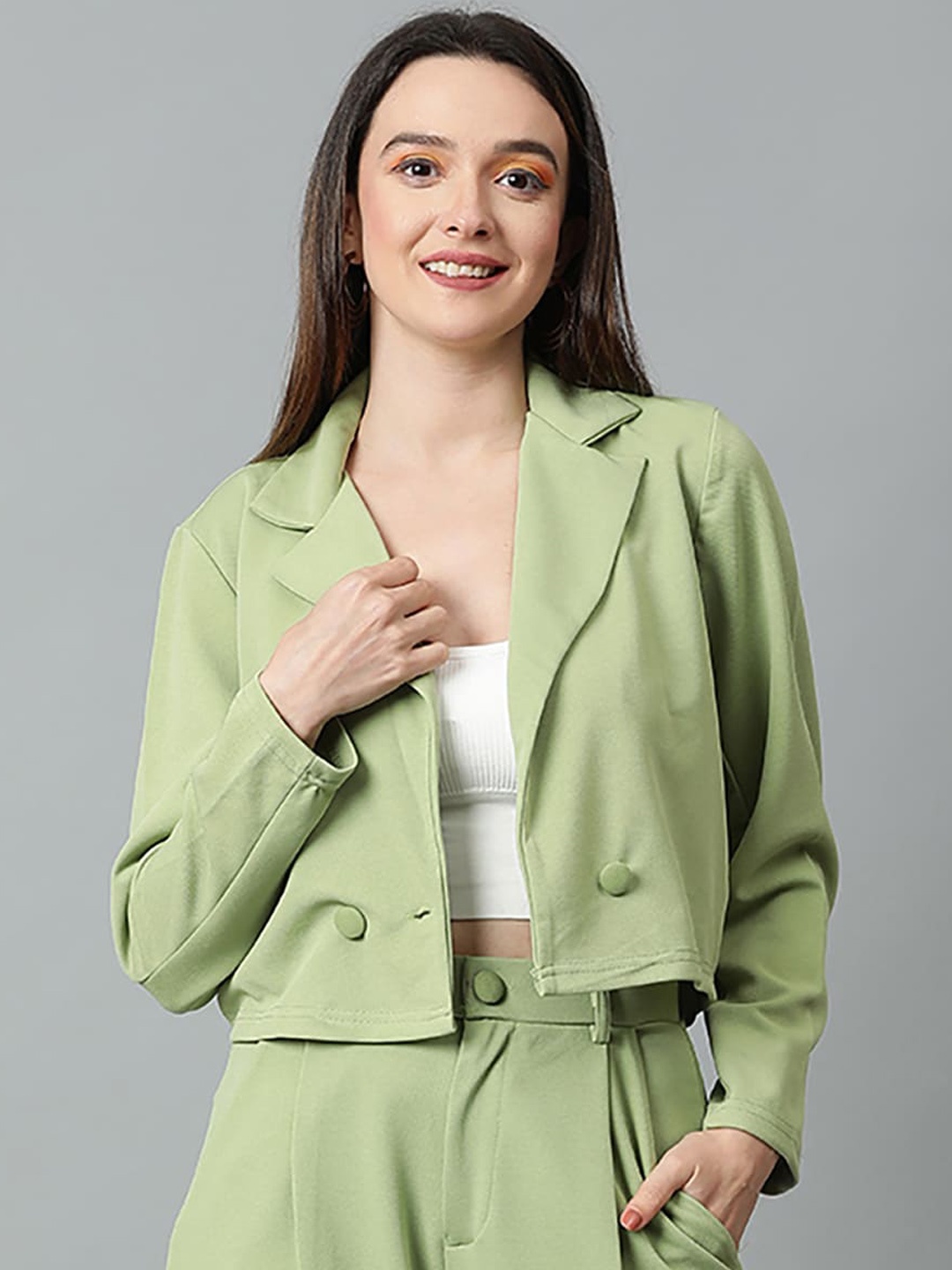 

KOTTY BIZwear Basics Double Breasted Crop Blazer, Green