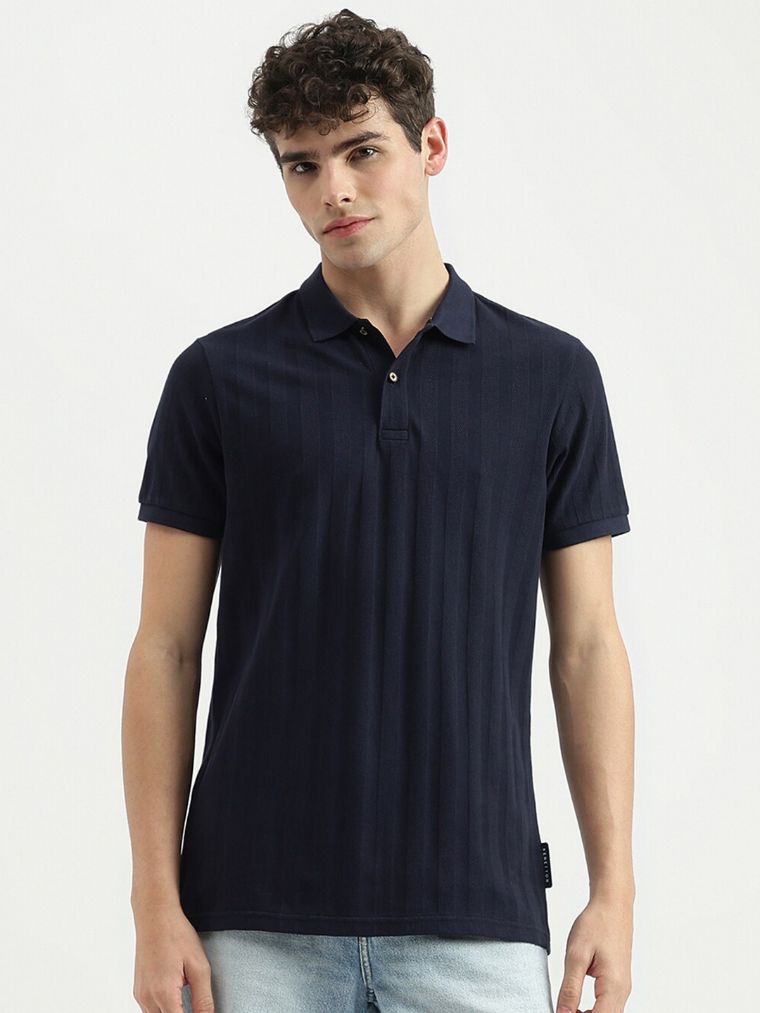 United Colors of Benetton Striped Polo Collar Cotton T-shirt, Blue