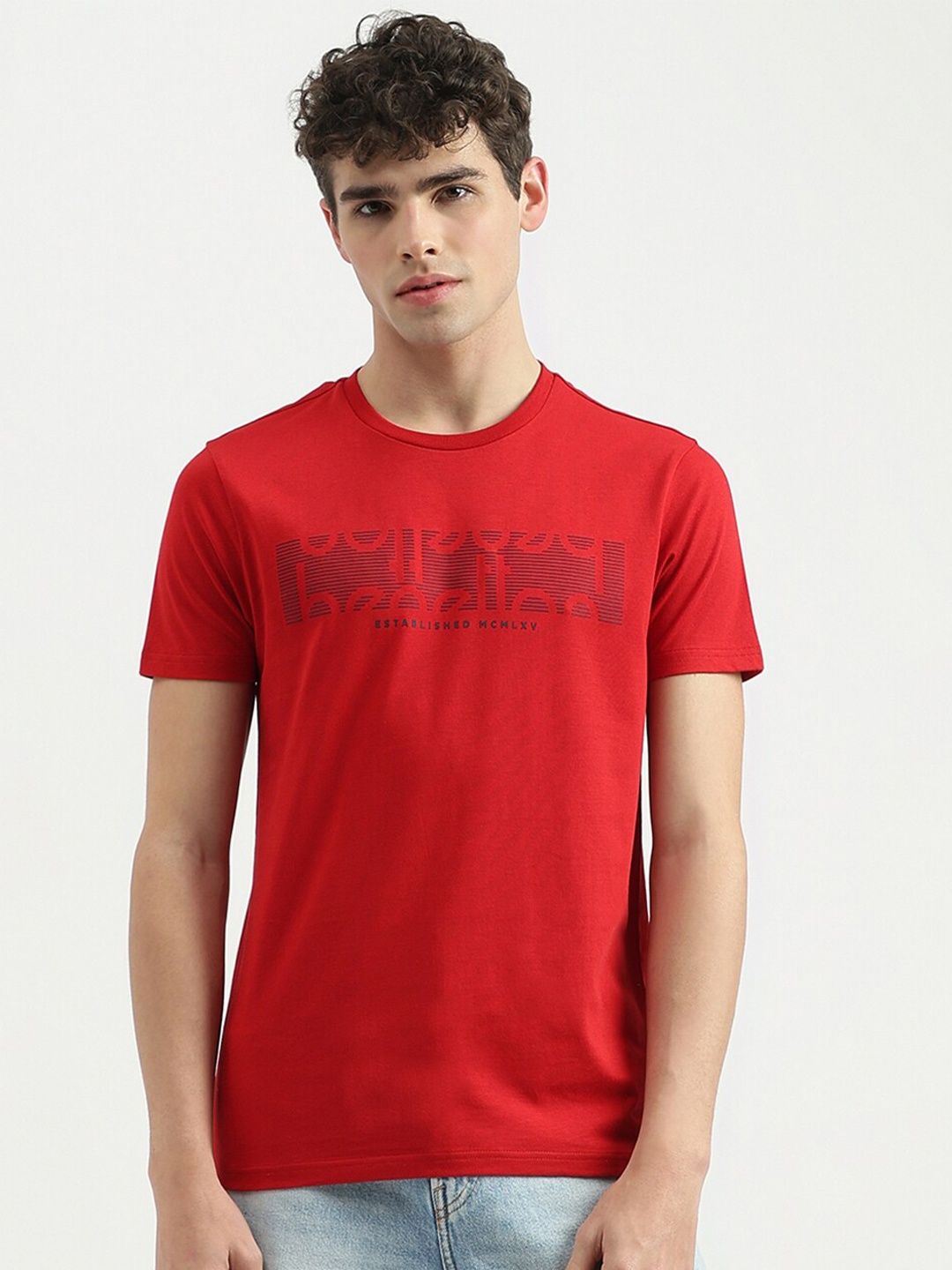 

United Colors of Benetton Typography Printed Round Neck Cotton Casual T-shirt, Red