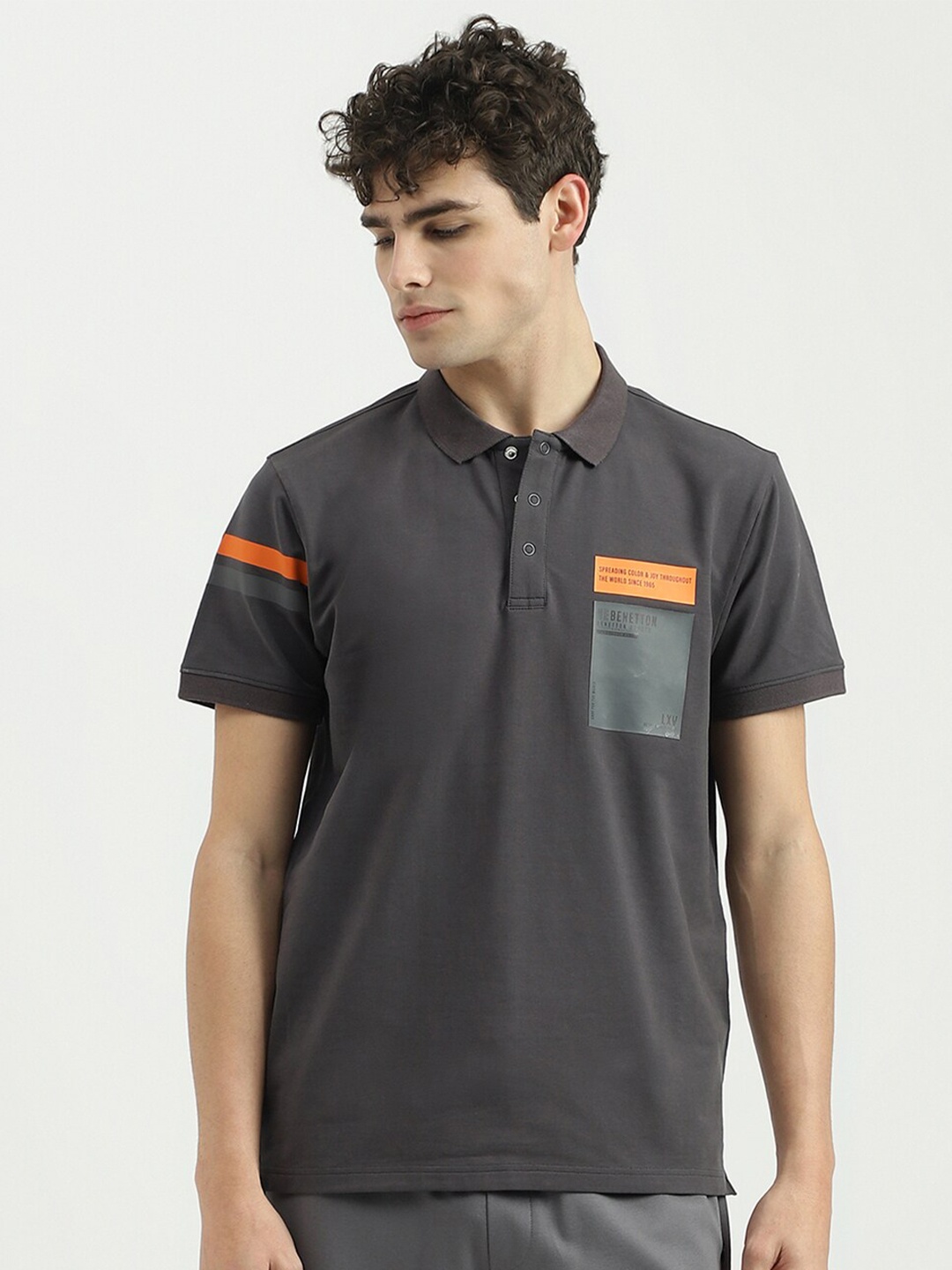 

United Colors of Benetton Polo Collar Short Sleeves T-shirt, Grey