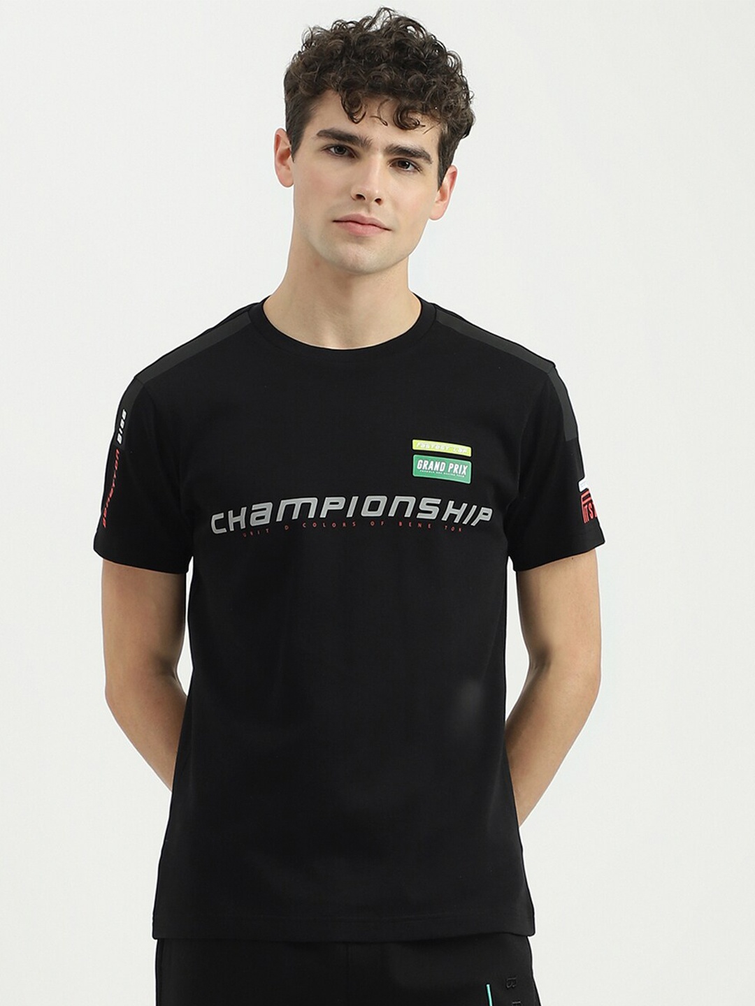 

United Colors of Benetton Typography Printed Pure Cotton T-shirt, Black