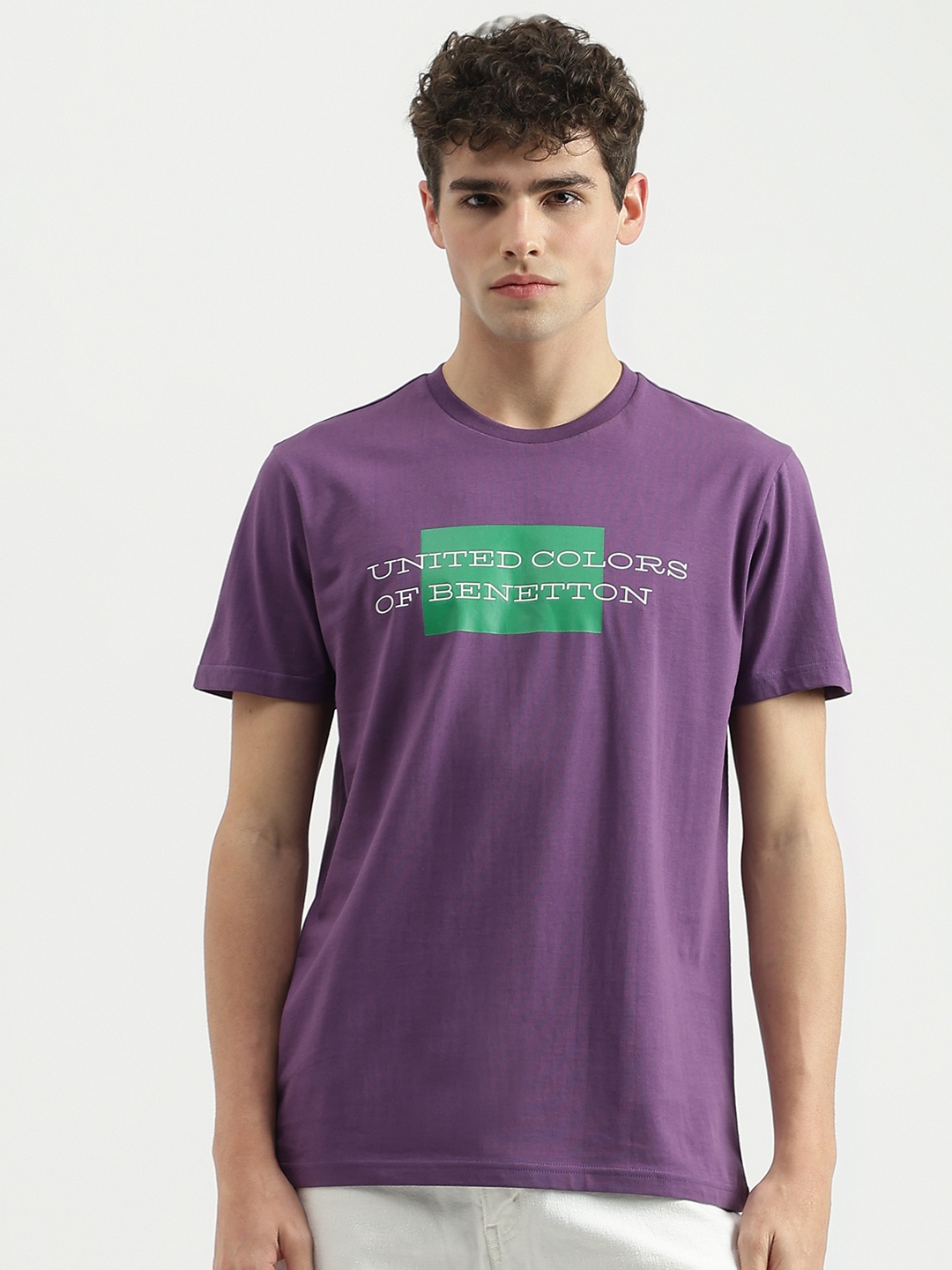 

United Colors of Benetton Printed Round Neck Short Sleeves Regular Fit T-shirt, Purple