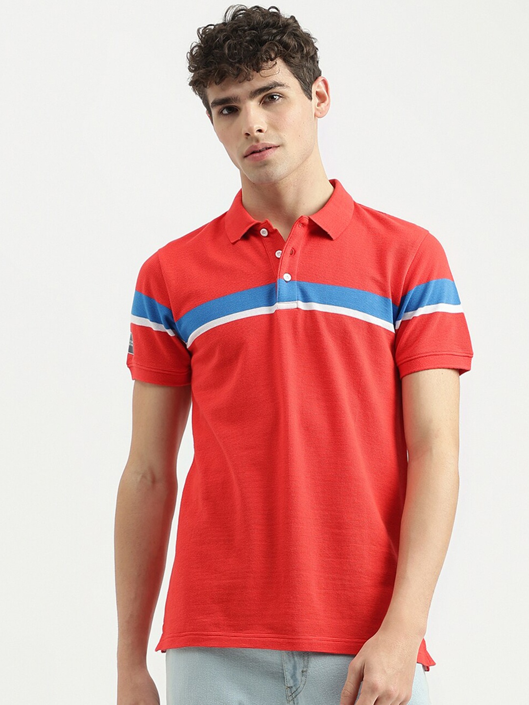 

United Colors of Benetton Striped Polo Collar Pure Cotton T-shirt, Red
