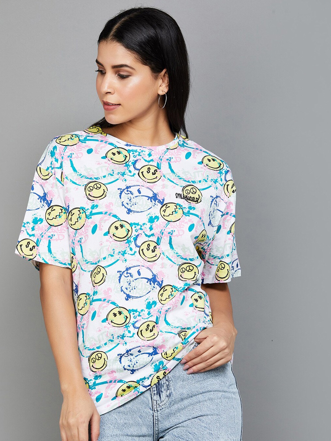 

SmileyWorld Graphic Printed Pure Cotton T-shirt, White