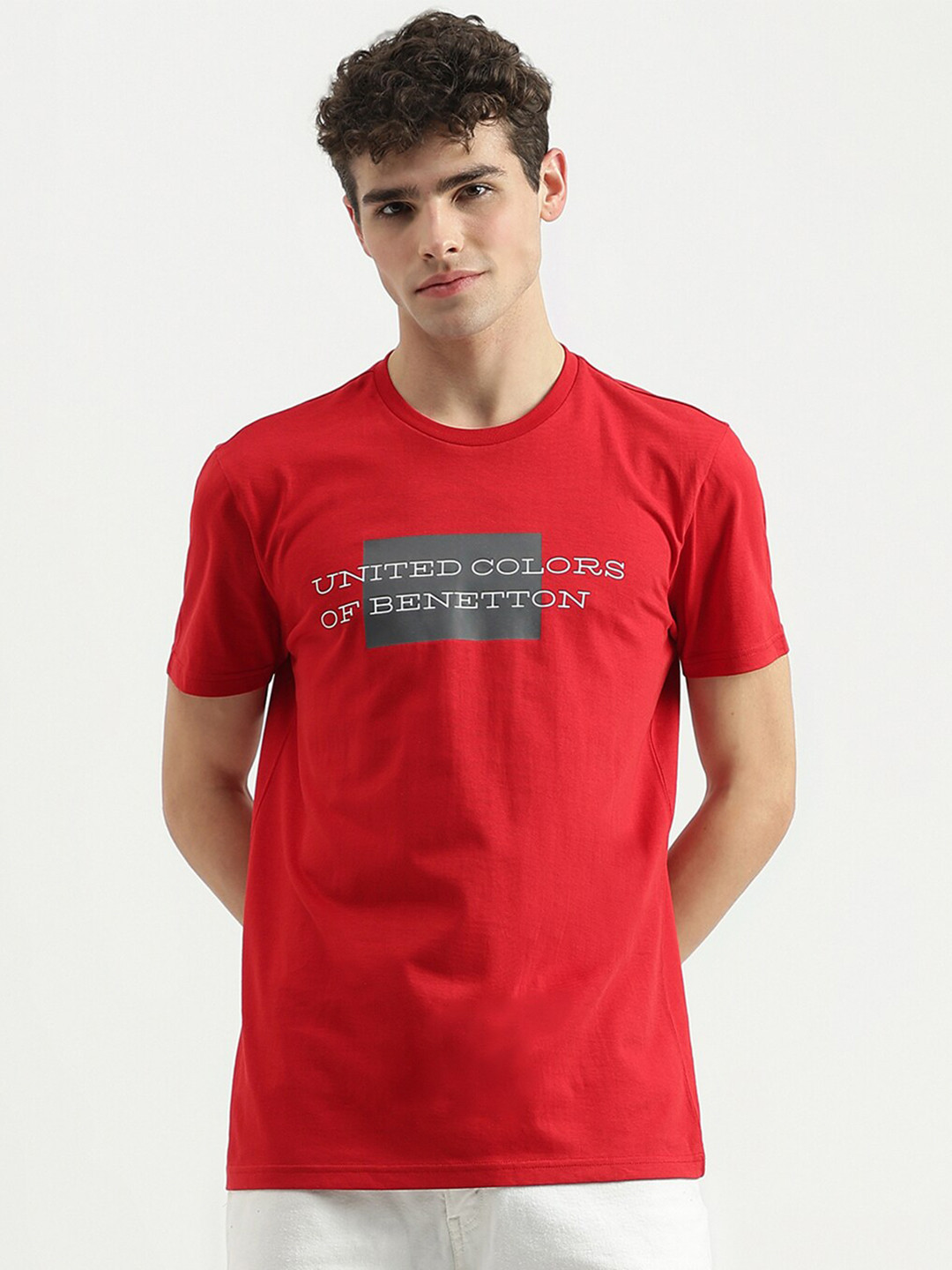 

United Colors of Benetton Typography Printed Cotton T-shirt, Red