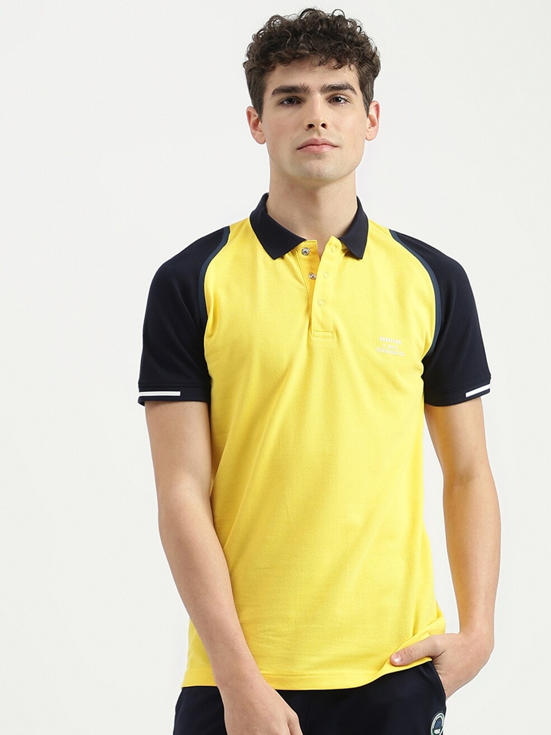 

United Colors of Benetton Colourblocked Polo Collar Cotton Casual T-shirt, Yellow
