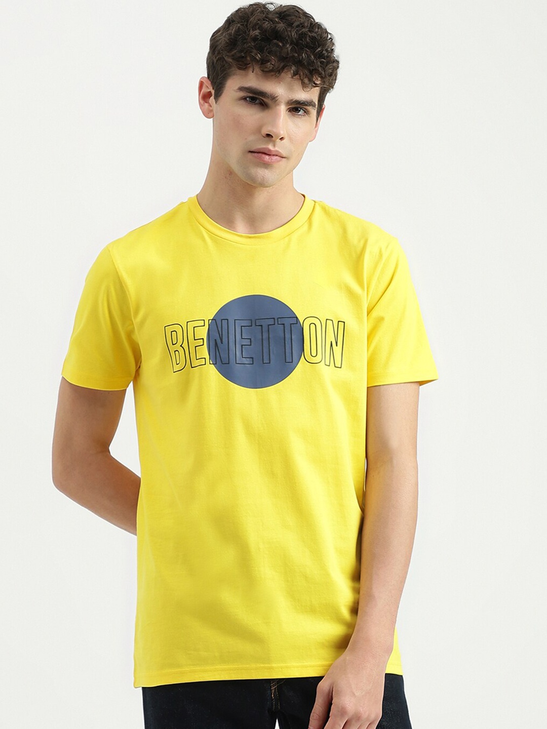 

United Colors of Benetton Typography Printed Cotton T-shirt, Yellow
