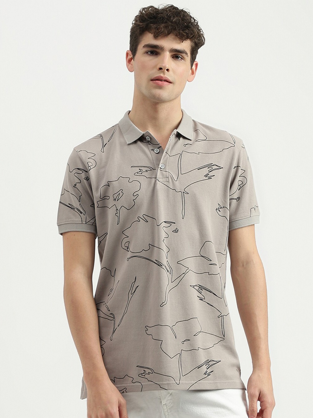 

United Colors of Benetton Printed Polo Collar Short Sleeves Cotton T-shirt, Grey