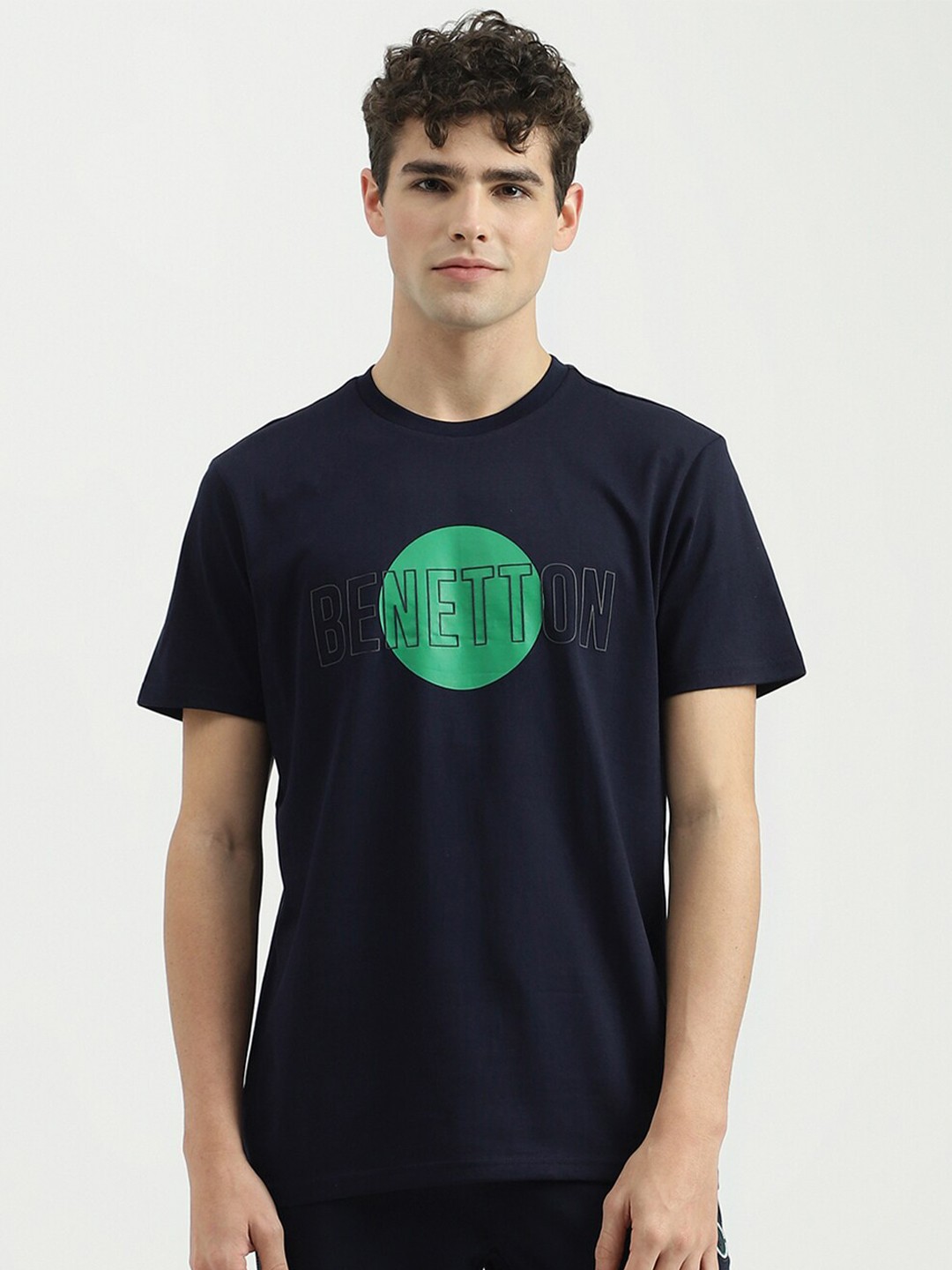 

United Colors of Benetton Men Typography Printed Cotton T-shirt, Blue