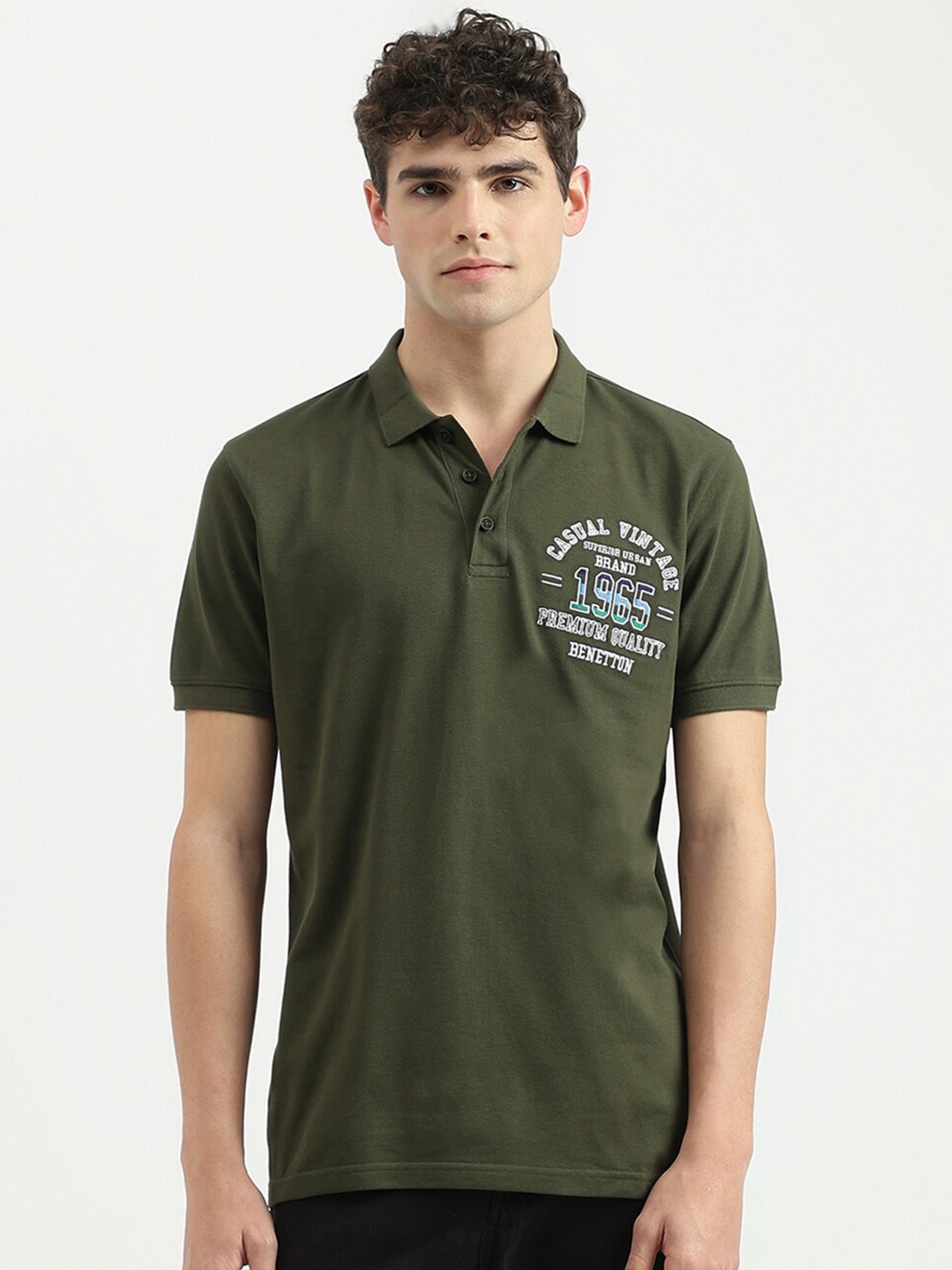 

United Colors of Benetton Polo Collar Short Sleeves Cotton T-shirt, Green