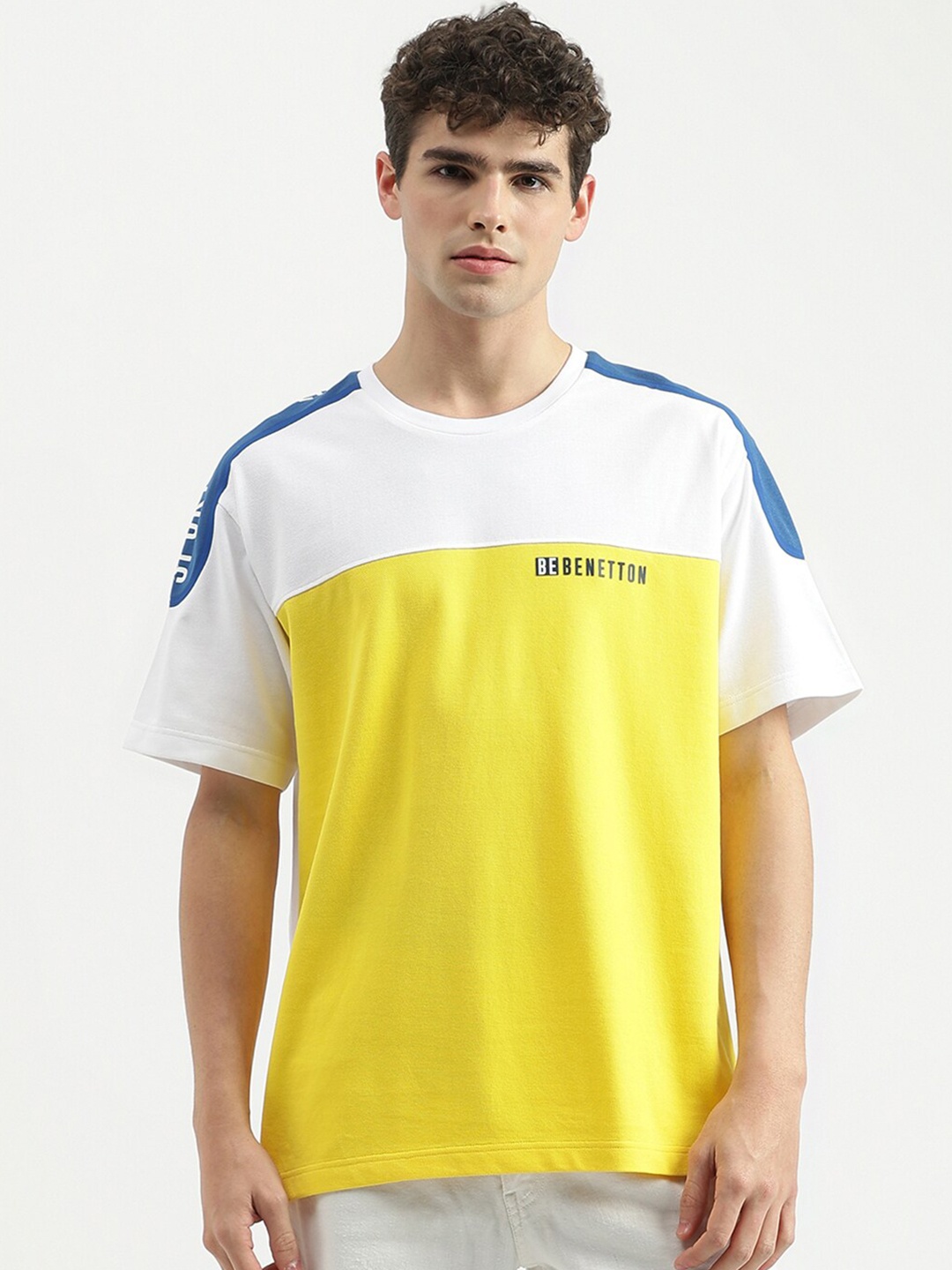 

United Colors of Benetton Colourblocked Extended Sleeves Pure Cotton Boxy T-shirt, White
