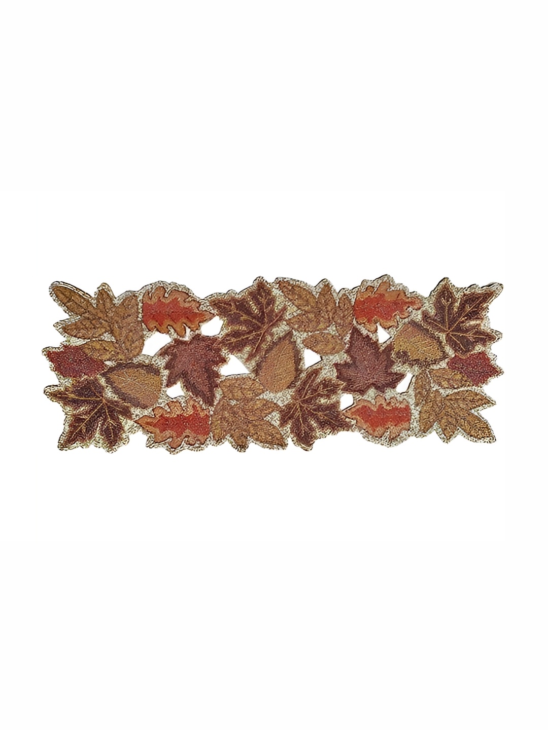 

YWULY Brown & Beige Beads Embellished Abstract Shape Table Runner