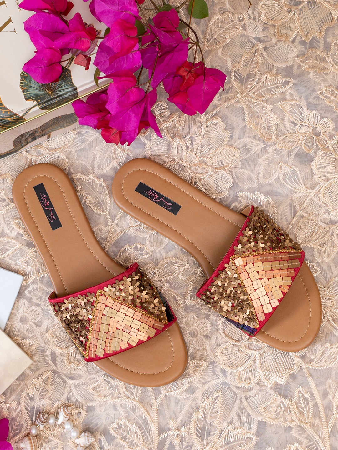 

Soul Roots Embellished Open Toe Flats, Red