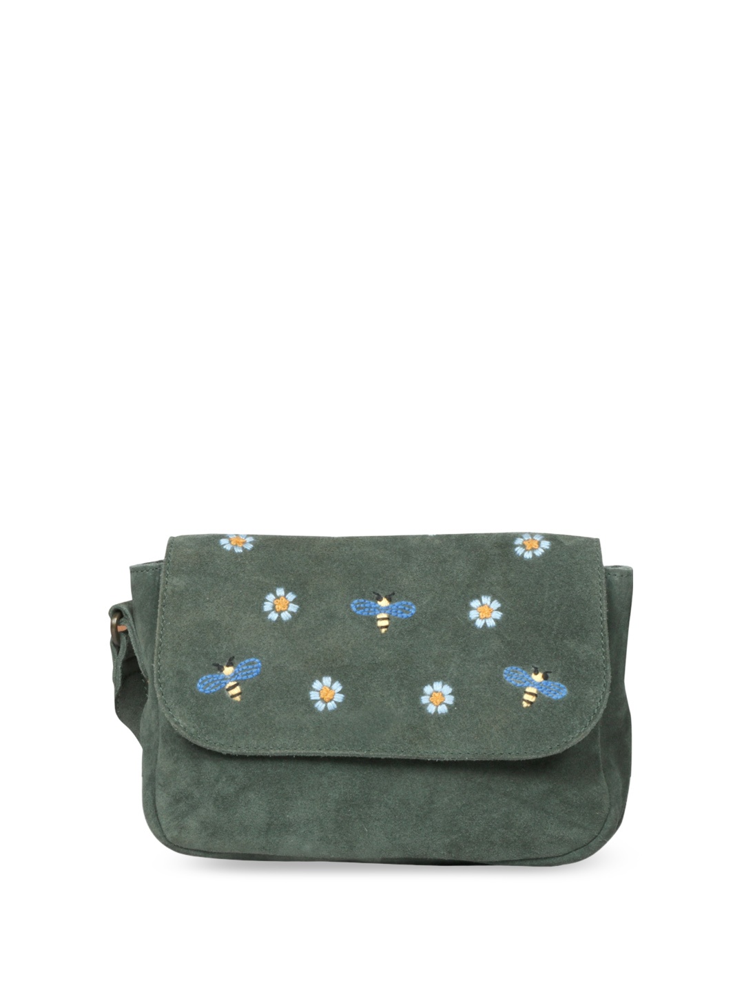 

Favore Floral Embroidered Leather Sling Bag, Green