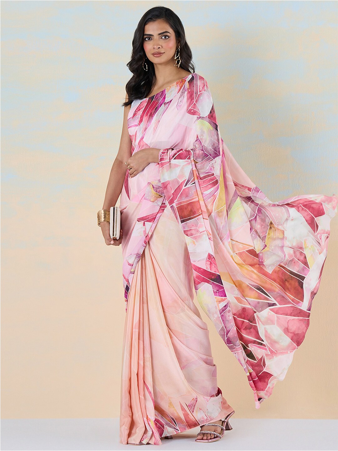 

navyasa by liva Abstract Printed Liva Saree, Pink