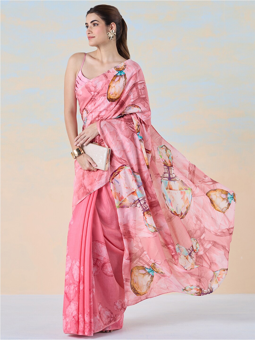 

navyasa by liva Abstract Printed Liva Saree, Pink