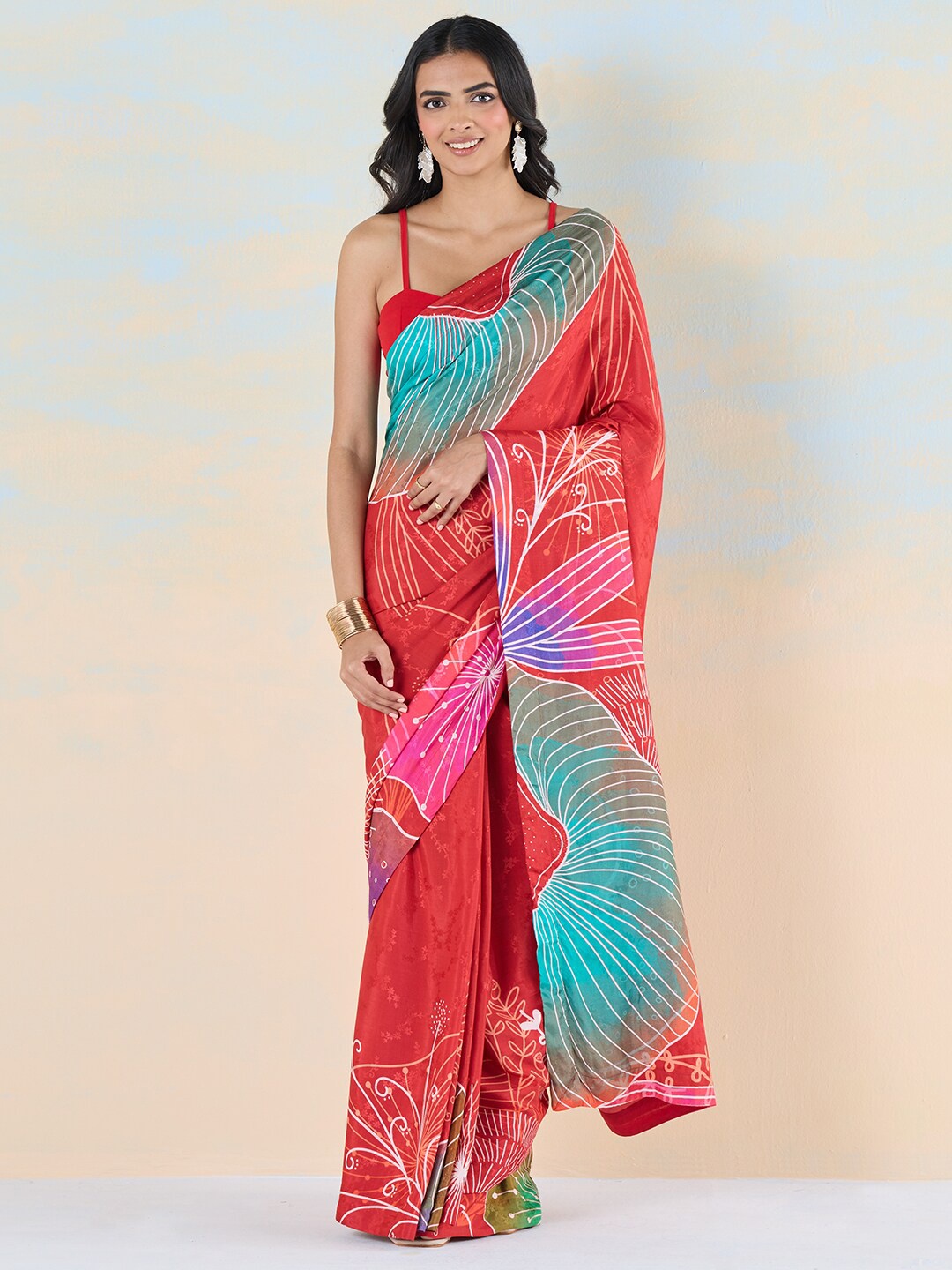 

navyasa by liva Floral Printed Liva Saree, Orange