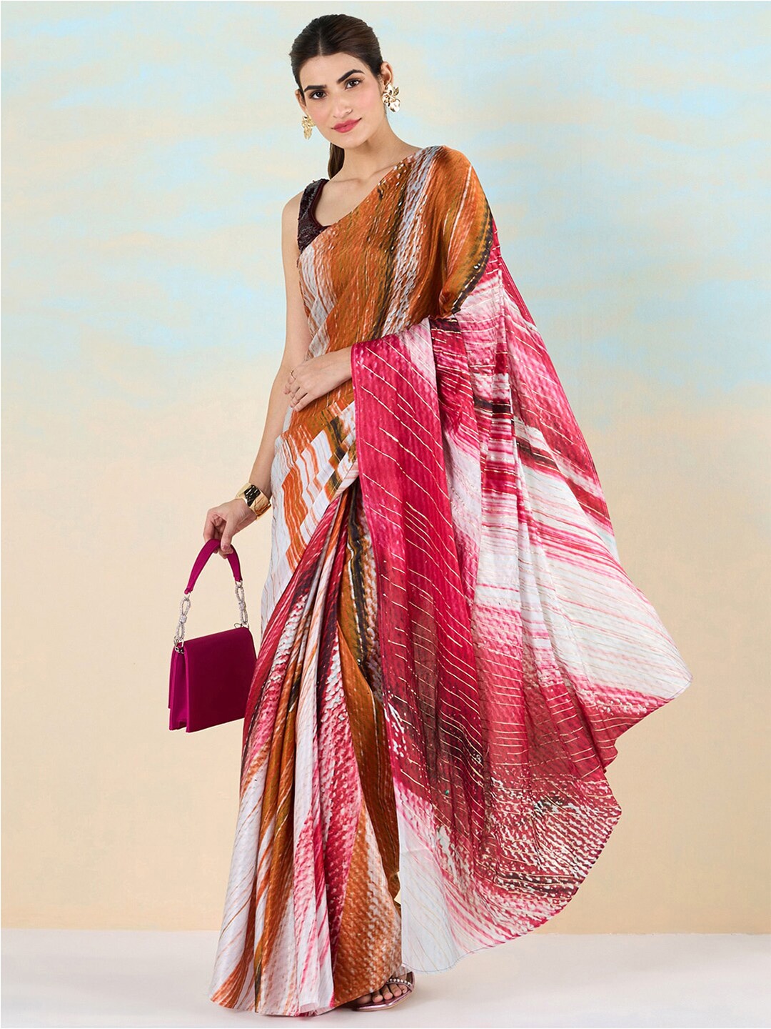 

navyasa by liva Abstract Printed Liva Saree, Red