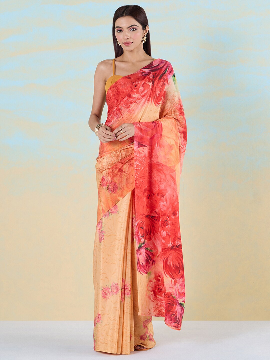 

navyasa by liva Floral Printed Liva Saree, Orange