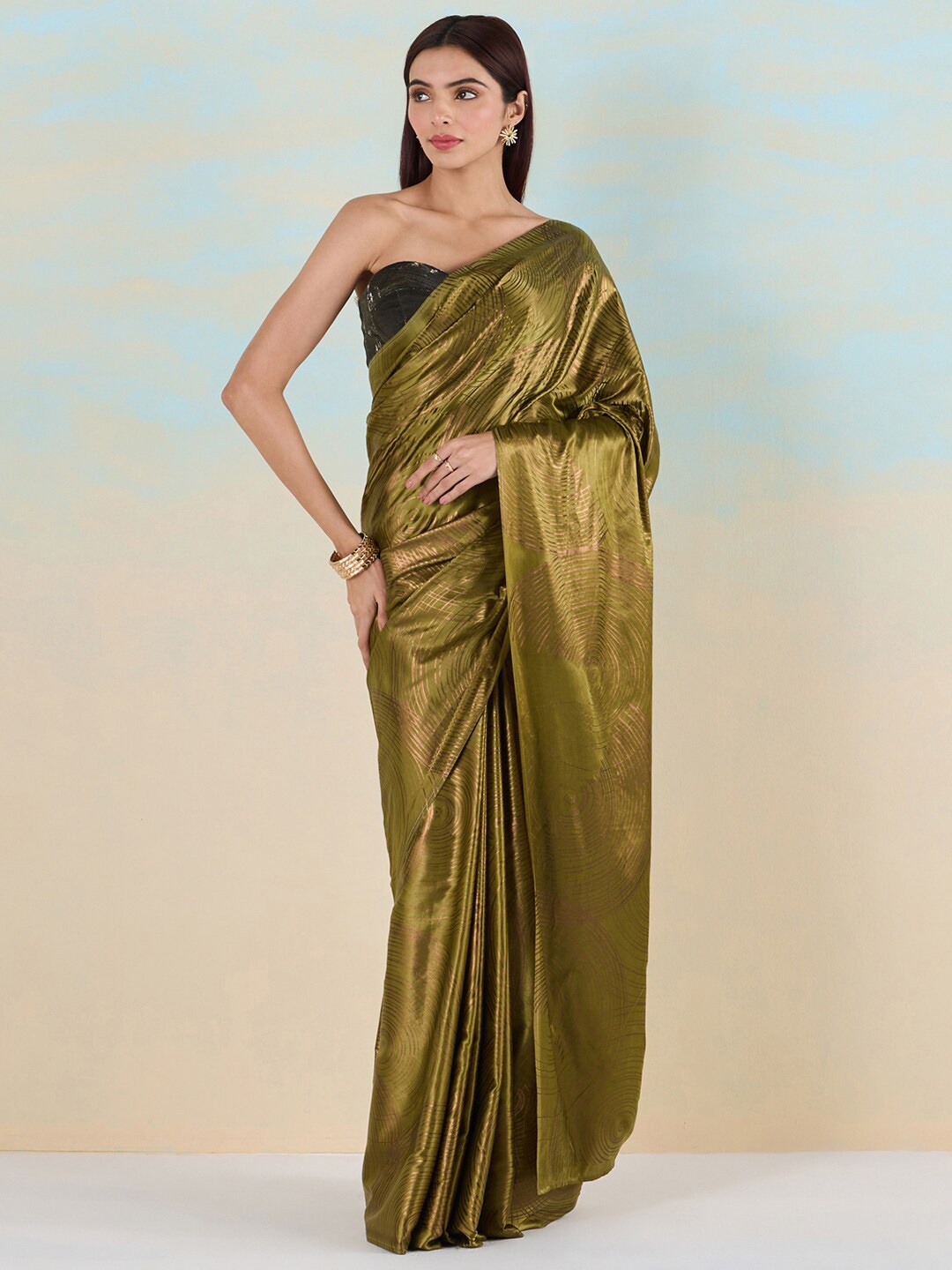 

navyasa by liva Abstract Printed Liva Saree, Beige