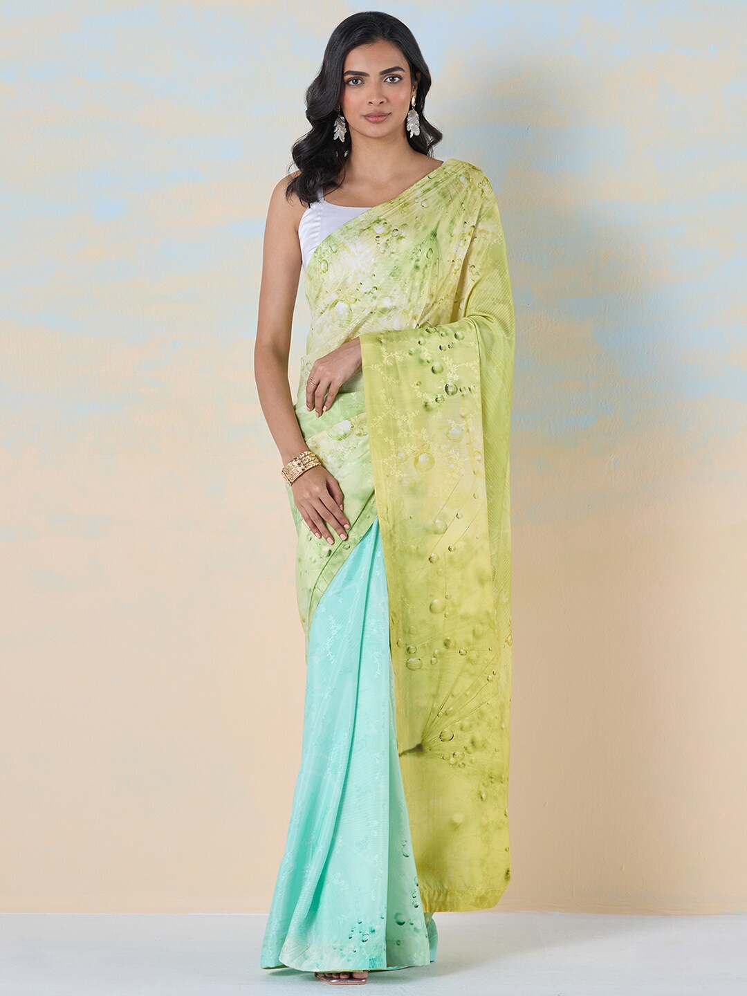 

navyasa by liva Half and Half Liva Saree, Yellow