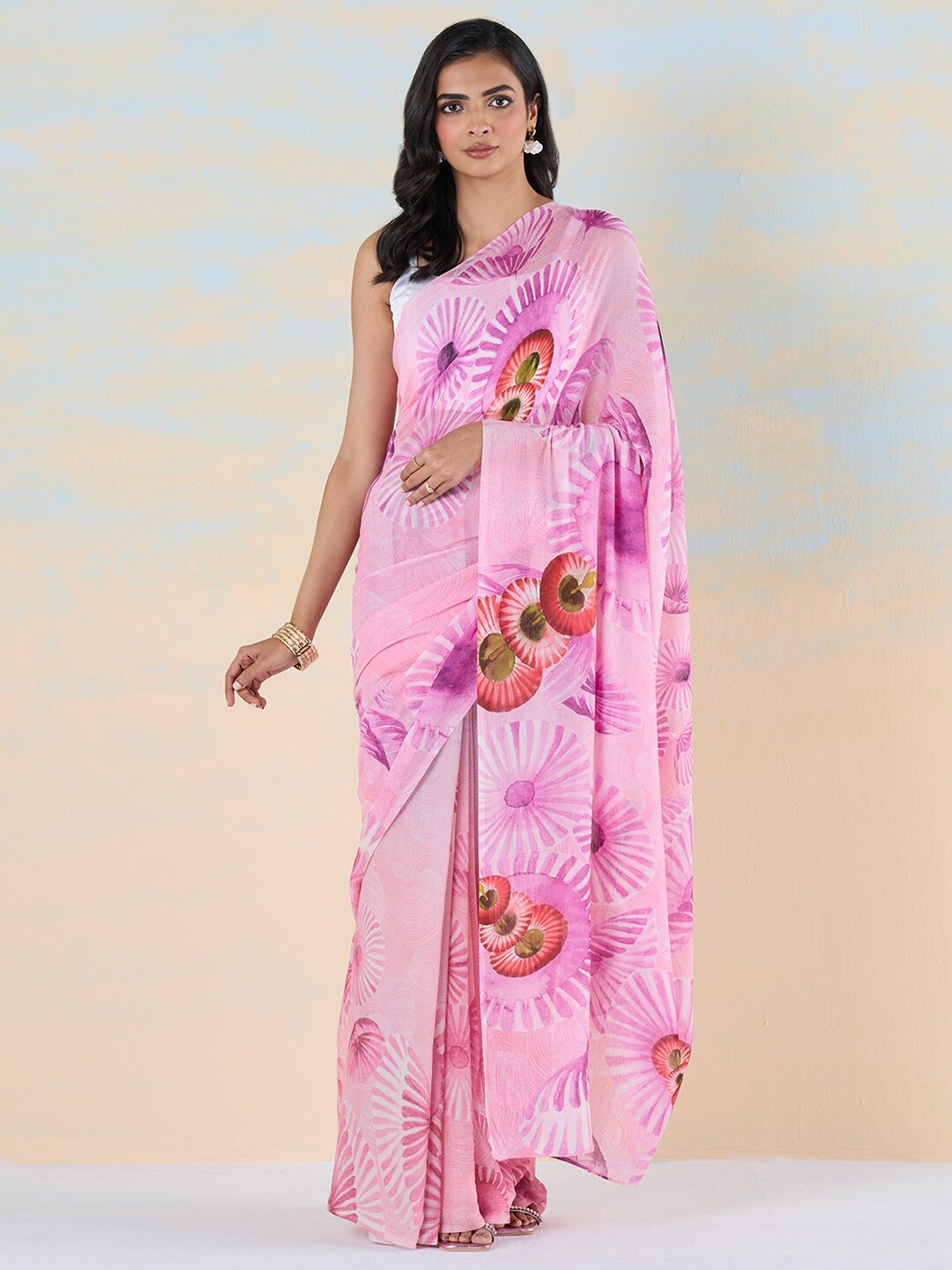 

navyasa by liva Floral Printed Liva Saree, Pink