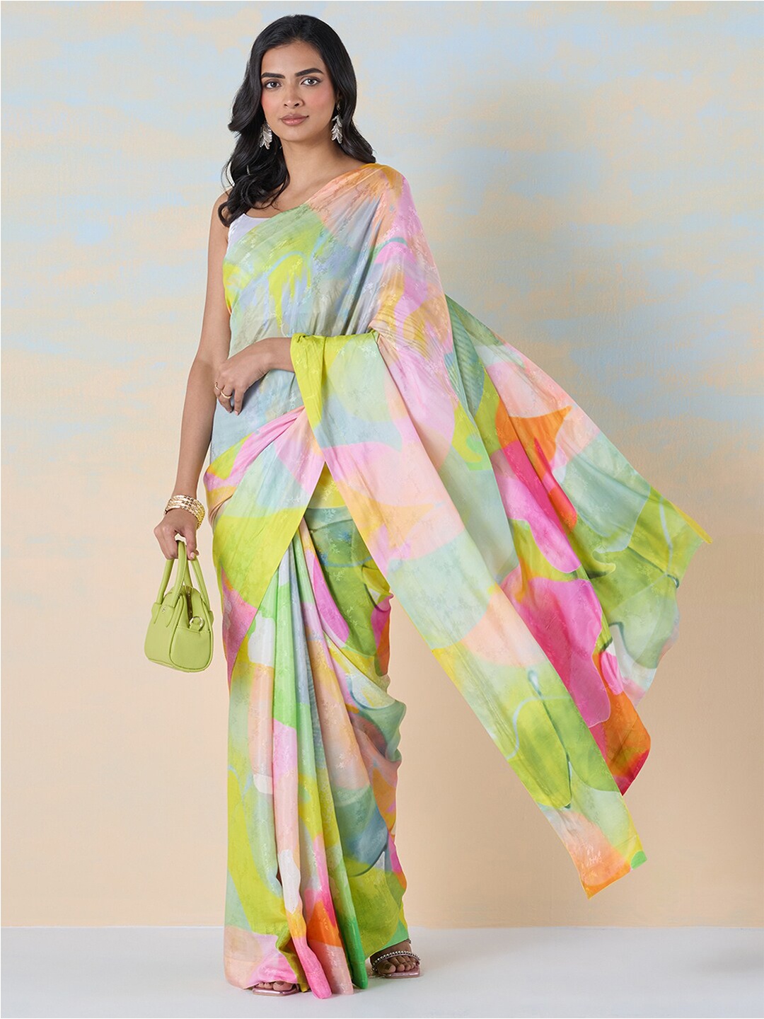 

navyasa by liva Abstract Printed Liva Saree, Green