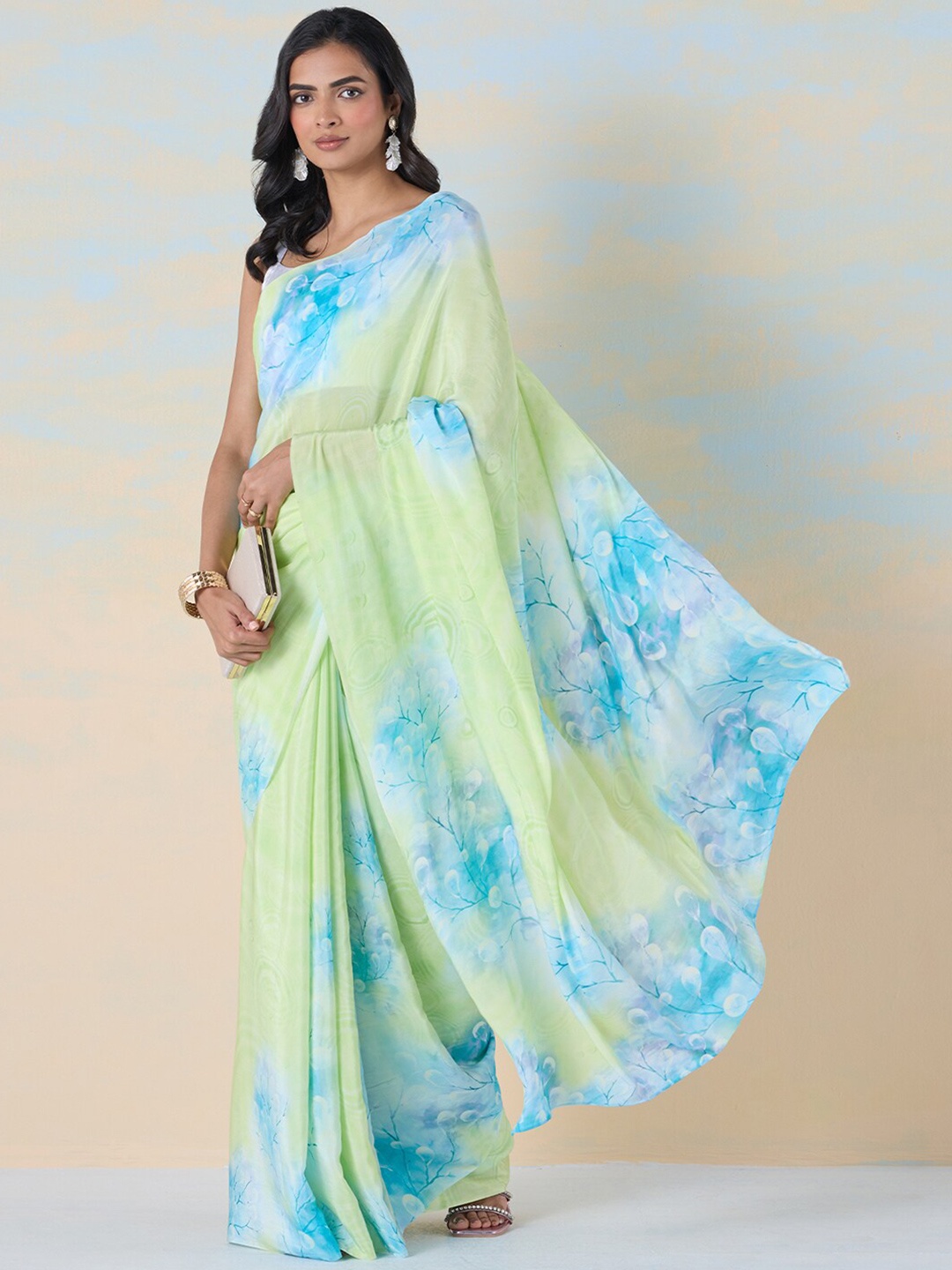 

navyasa by liva Floral Printed Liva Saree, Green