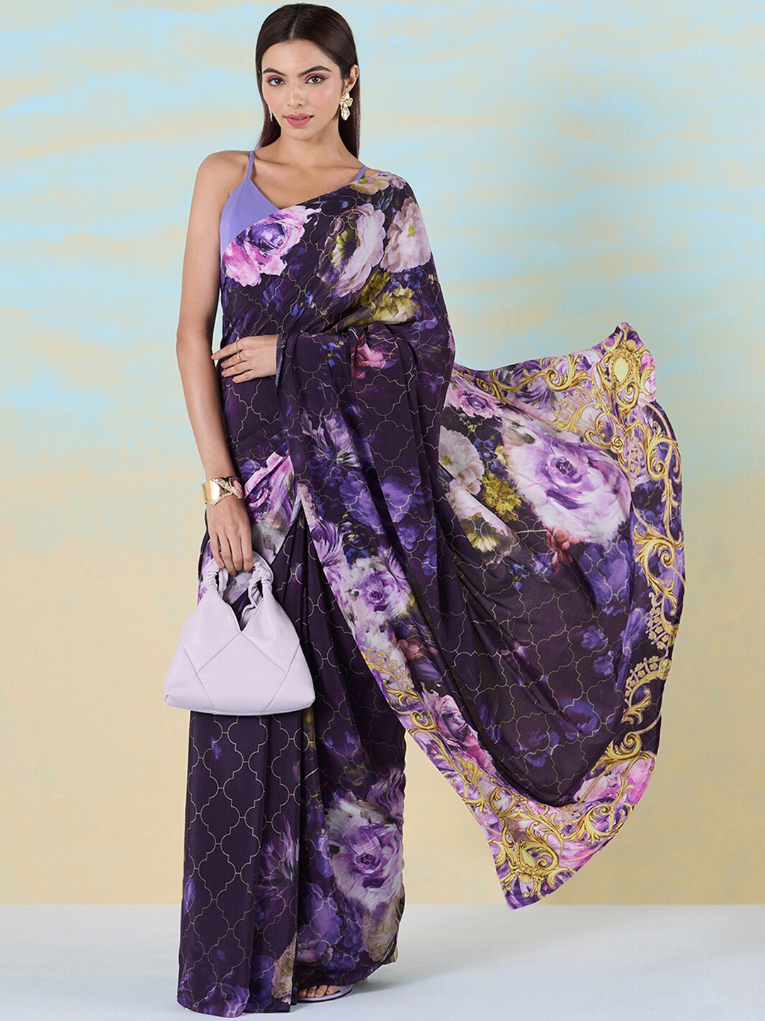 

navyasa by liva Floral Printed Liva Saree, Purple