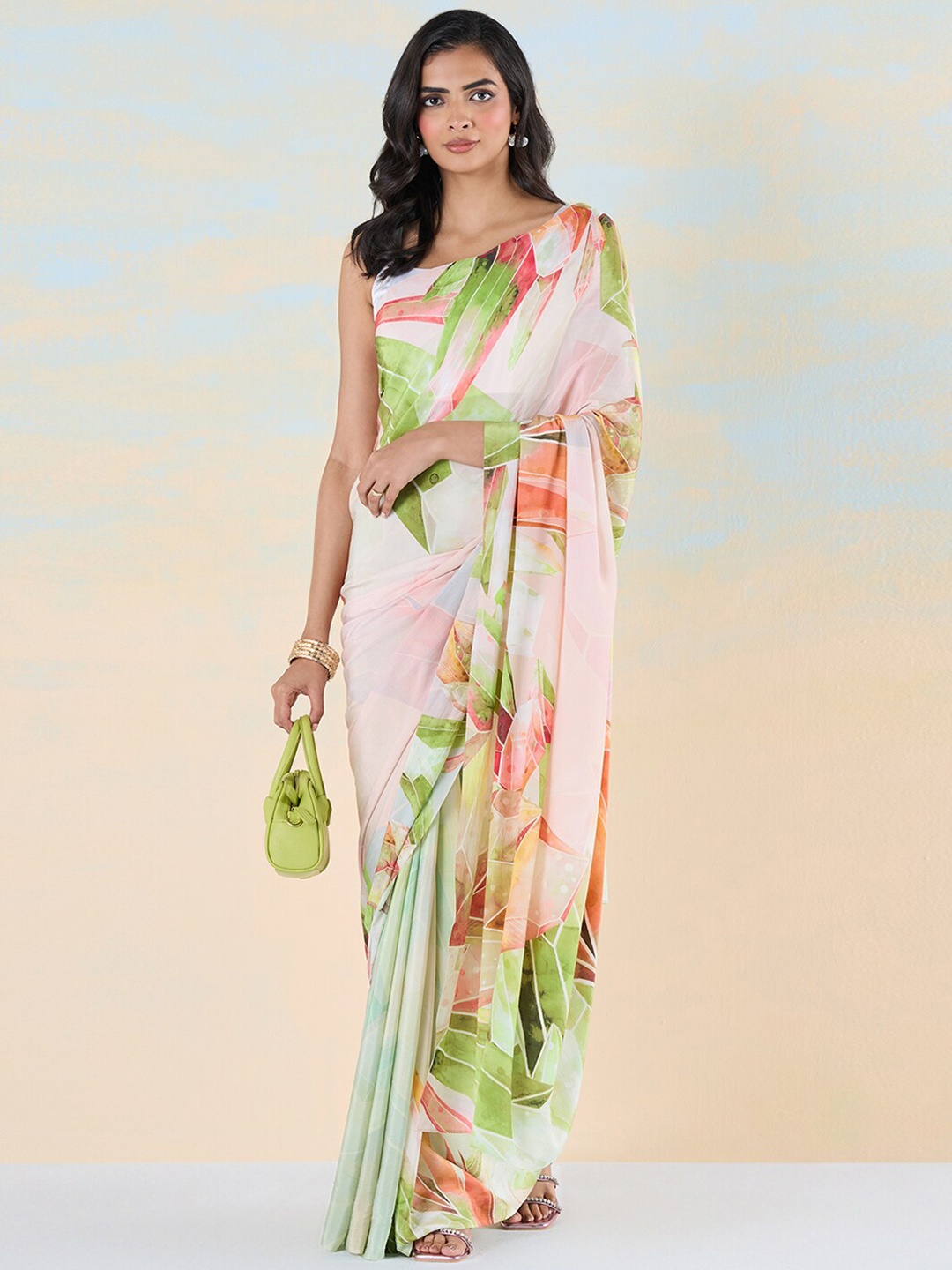

navyasa by liva Abstract Printed Liva Saree, Green