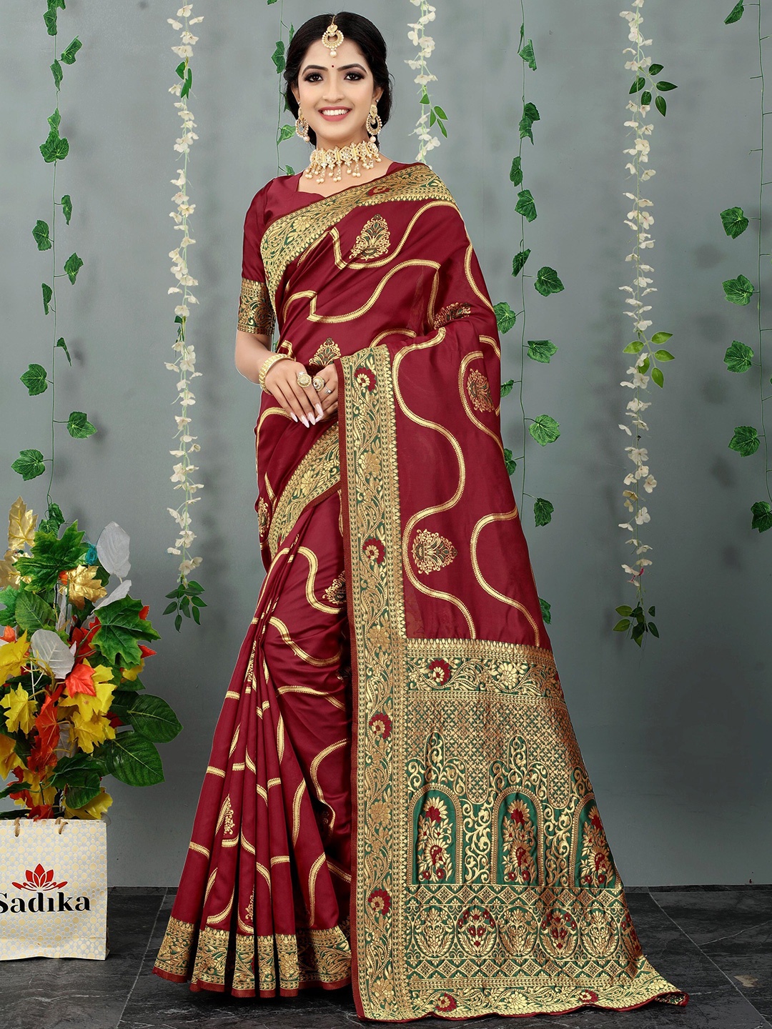 

Sadika Woven Design Zari Kanjeevaram Saree, Maroon