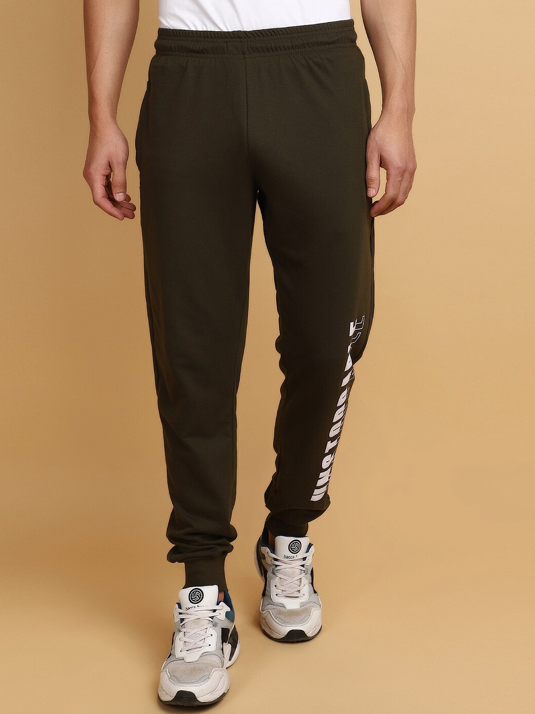 

V-Mart Men Typography Printed Mid Rise Cotton Joggers, Green