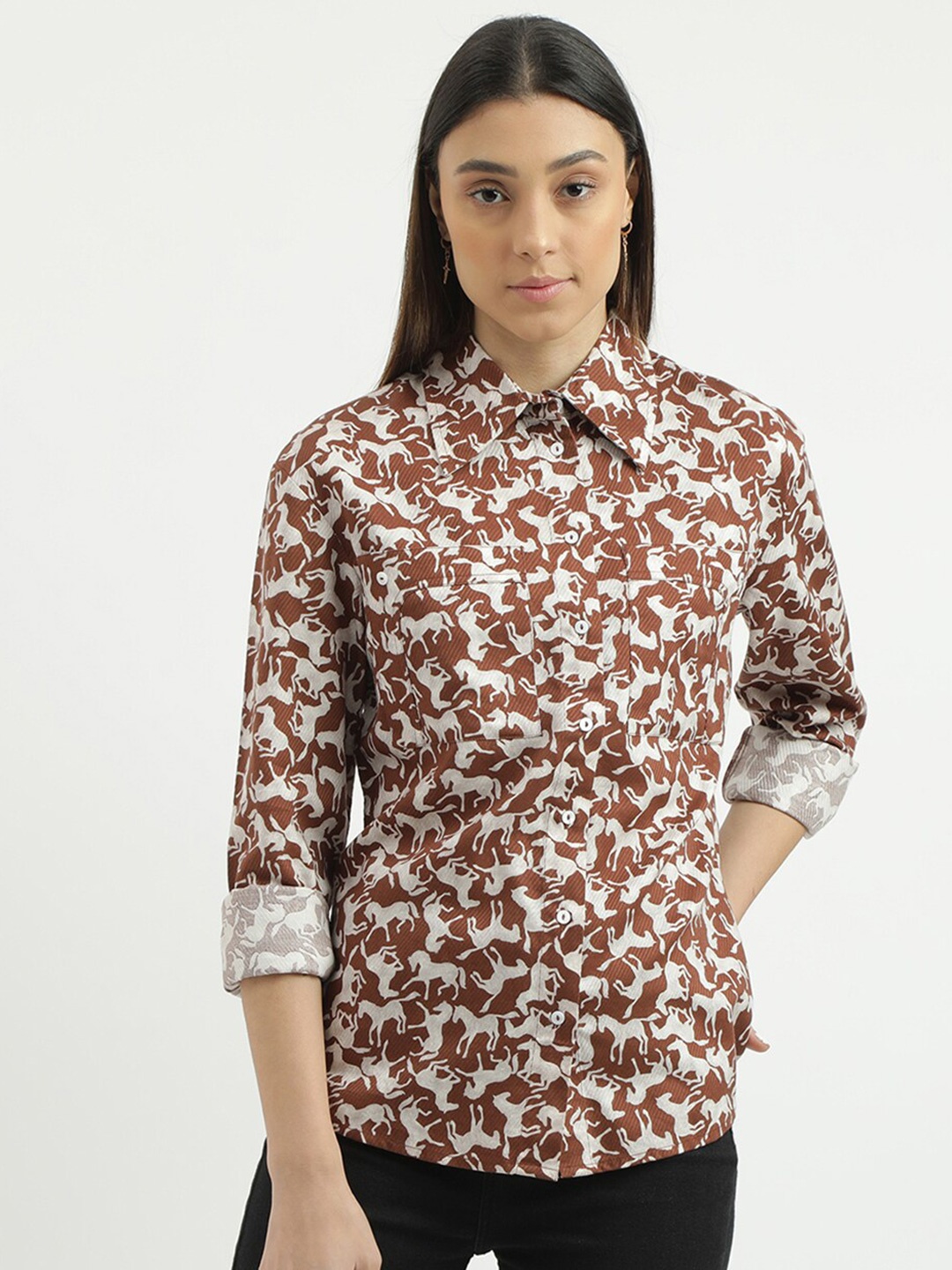 

United Colors of Benetton Regular Fit Spread Collar Printed Dress, Blue