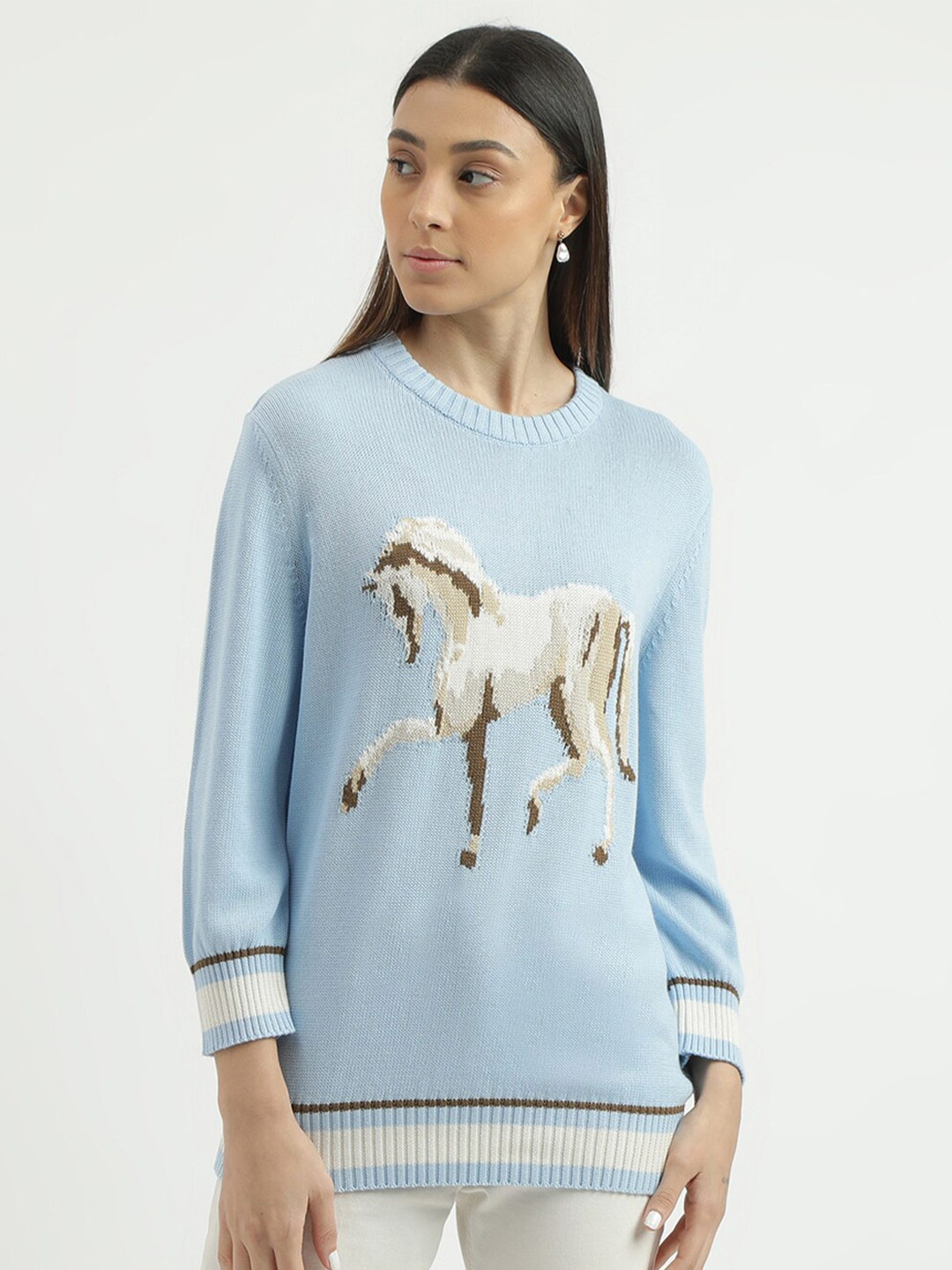 

United Colors of Benetton Self Design Pure Cotton Pullover, Blue