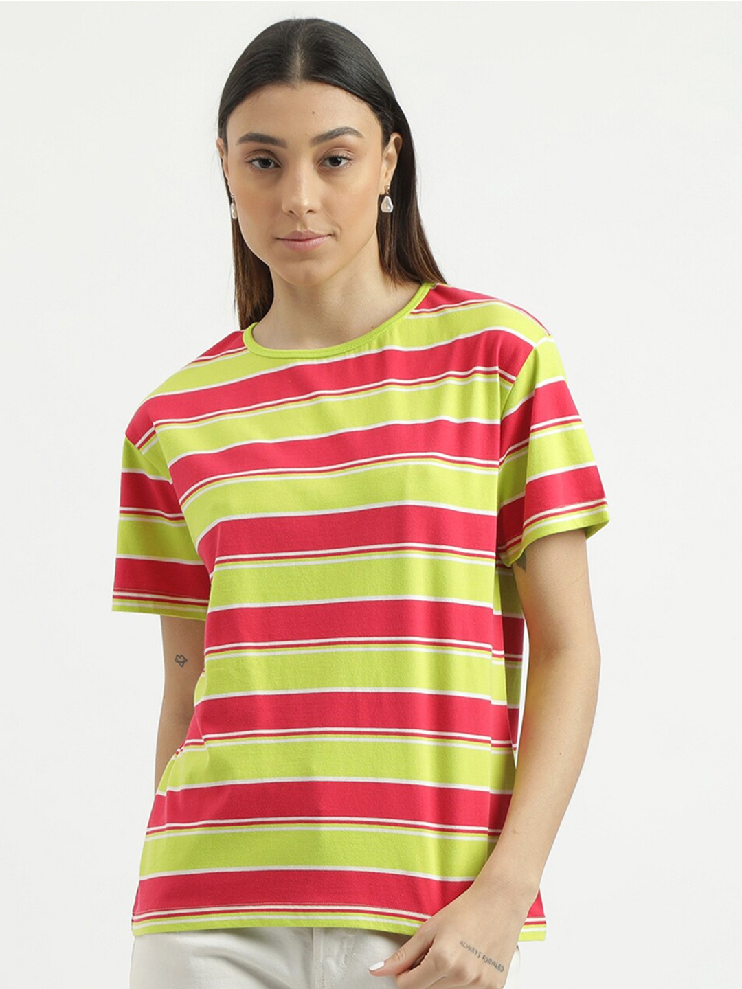 United Colors of Benetton Striped Cotton T-shirt, Yellow