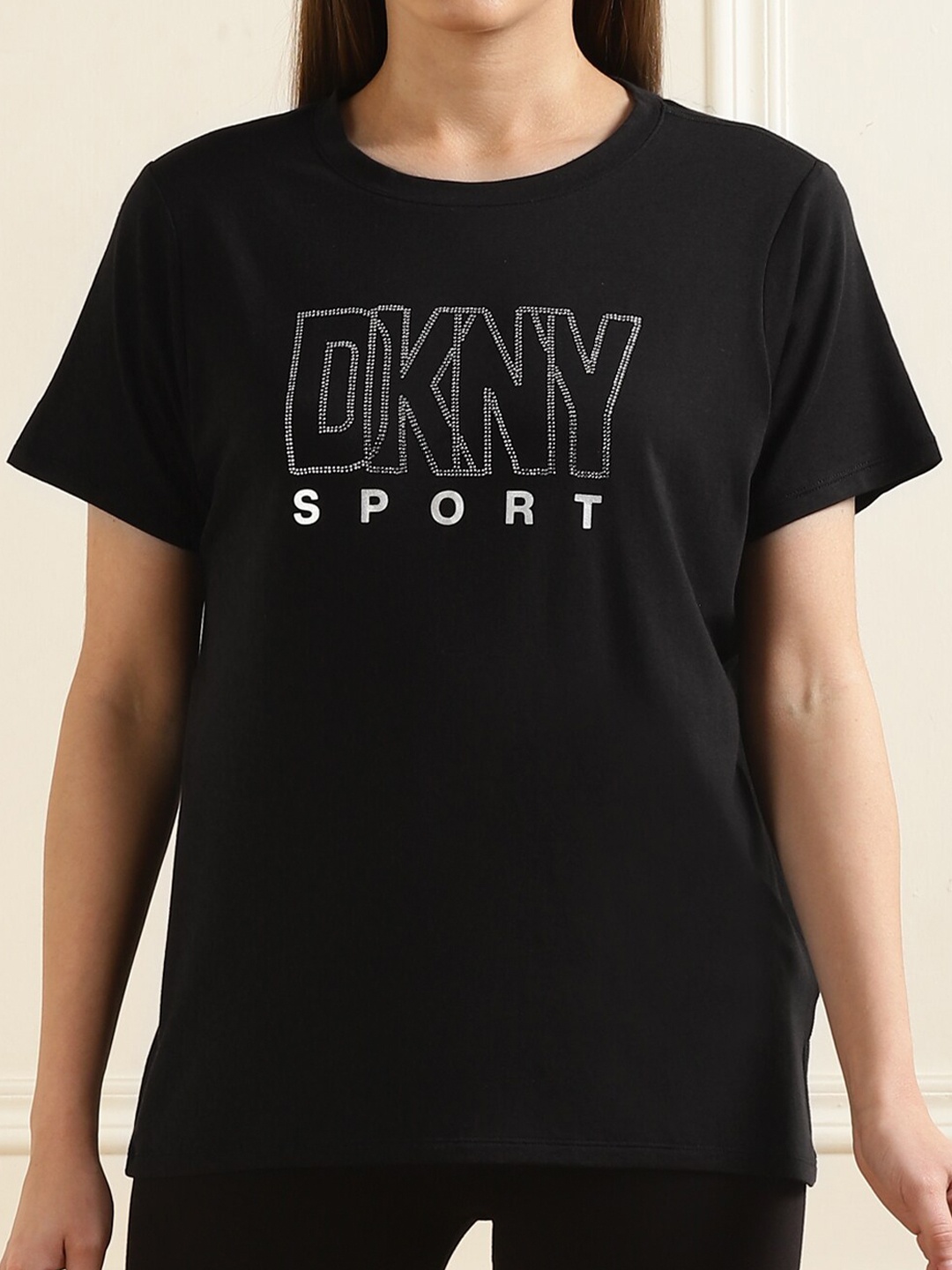 

DKNY Typography Printed Cotton Round Neck Short Sleeves Pockets Casual T-shirt, Black