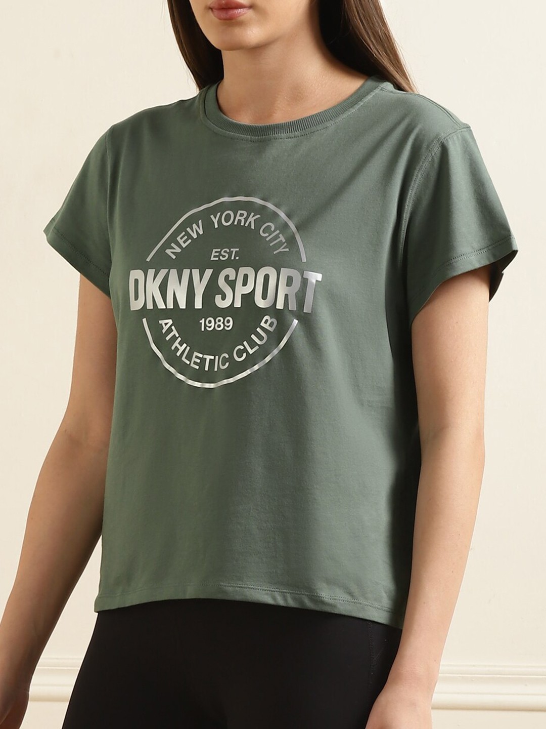 

DKNY Typography Printed Round Neck Cotton T-shirt, Green
