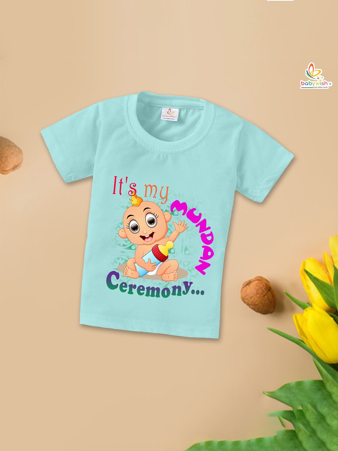 

Babywish Kids Humour and Comic Printed Round Neck Cotton T-shirt, Sea green