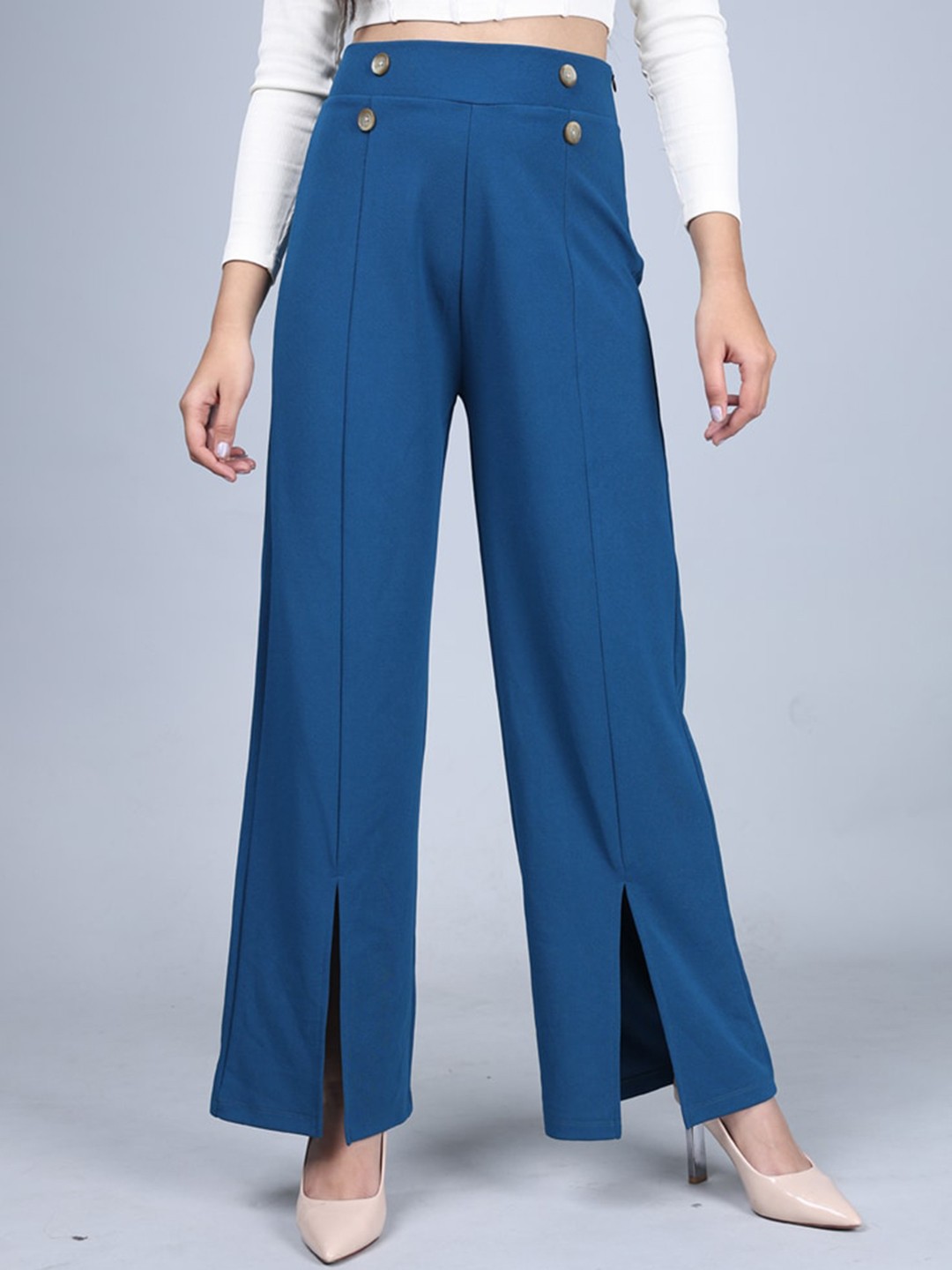 

Eyebogler Women High-Rise Easy Wash Trousers, Teal