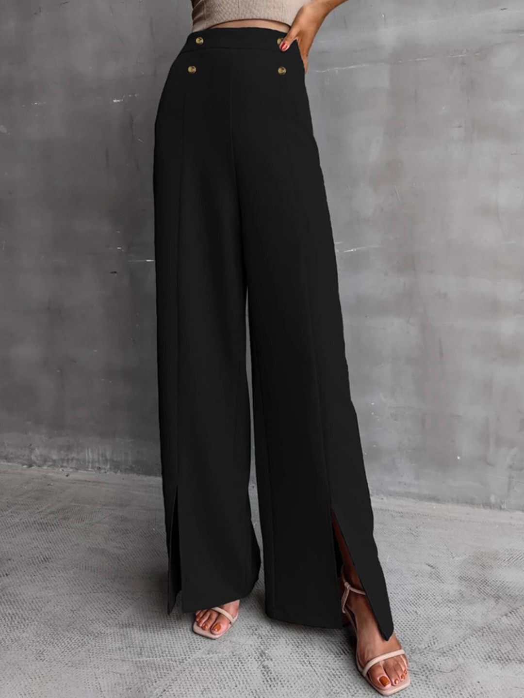 

Eyebogler Women High-Rise Easy Wash Parallel Trousers, Black