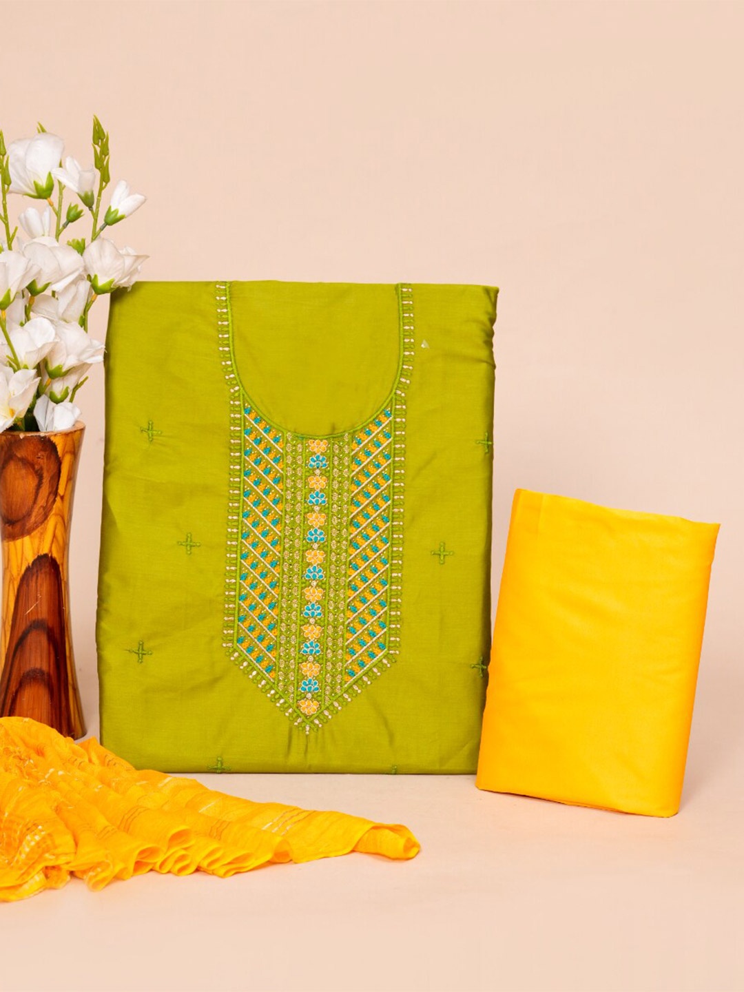 

JC4U Embroidered Pure Cotton Unstitched Dress Material, Green