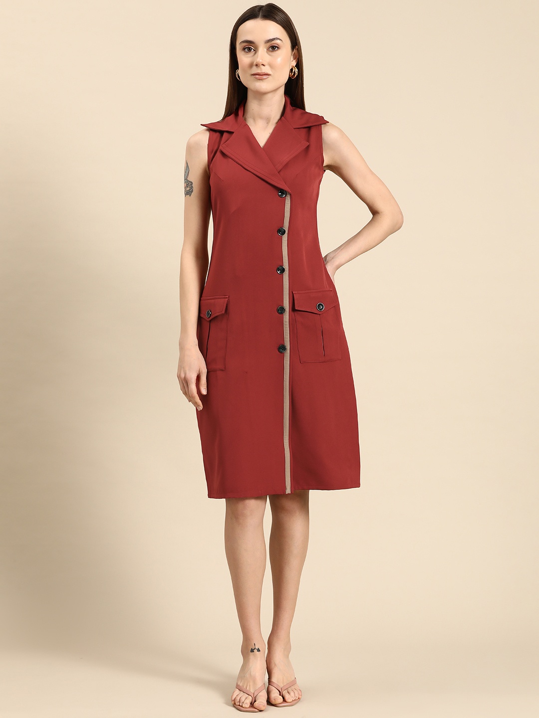 

WoowZerz Solid Formal Blazer Dress, Rust