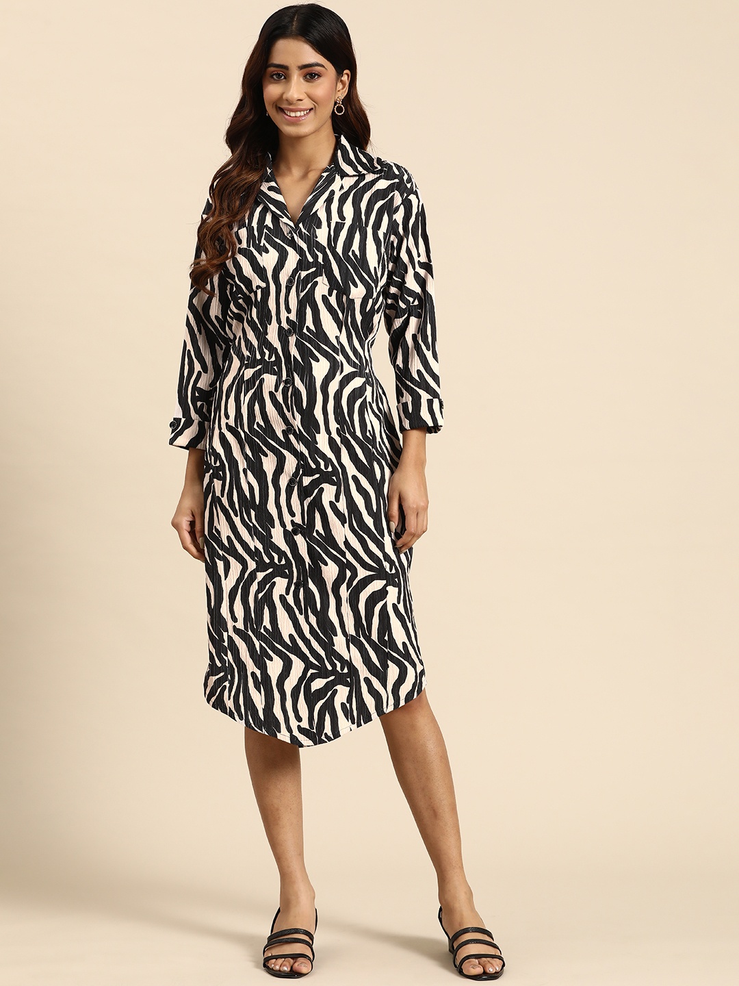 

WoowZerz Animal Printed Shirt Dress, Beige