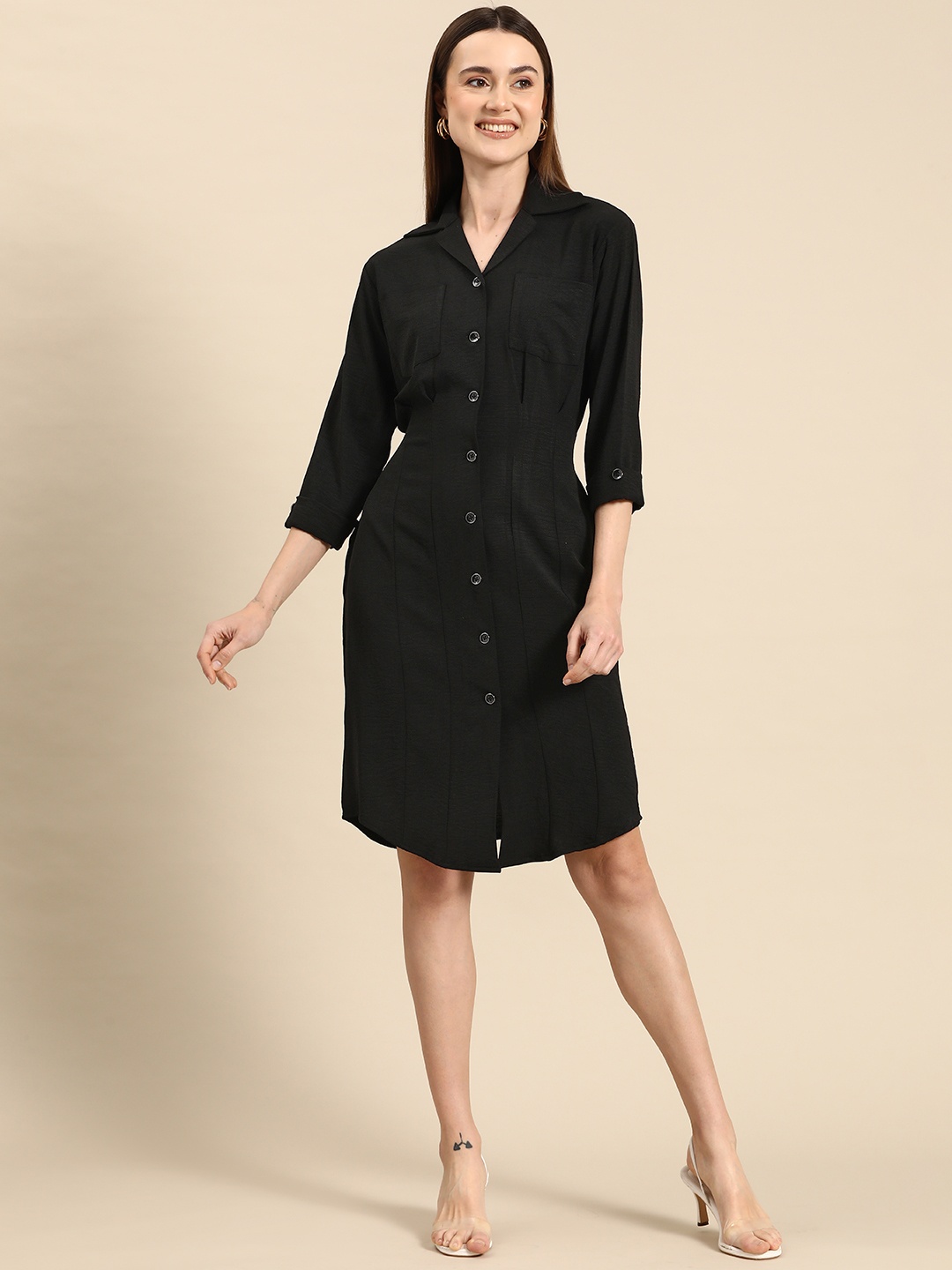 

WoowZerz Solid Shirt Dress, Black